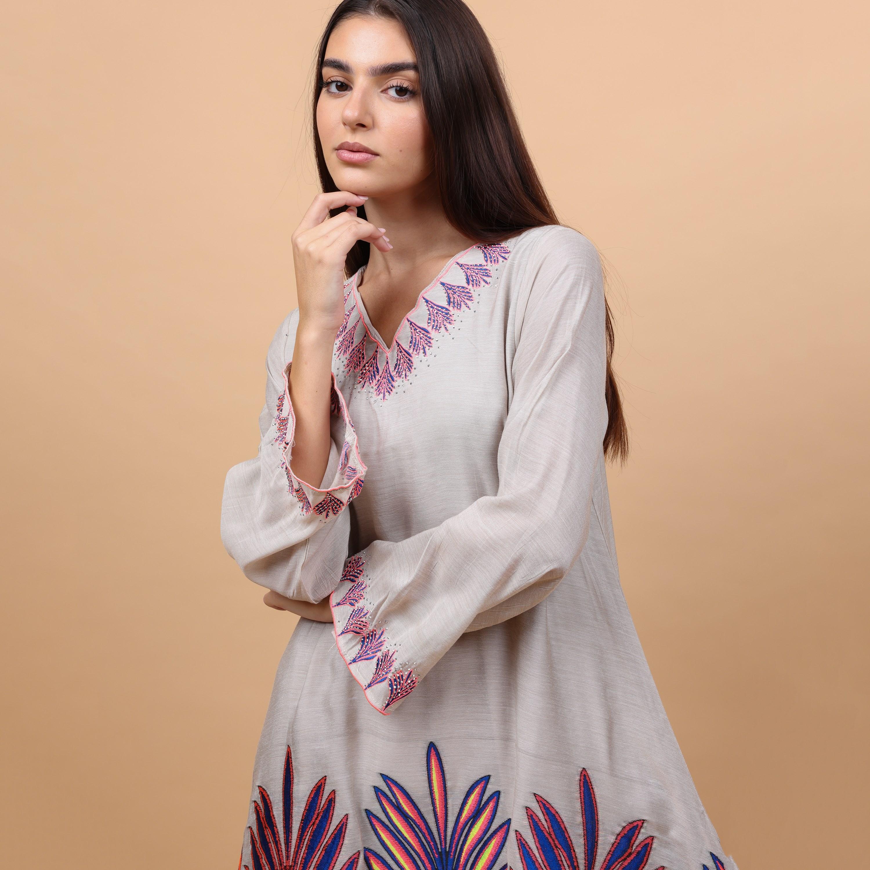 IKKXA Leaf Embroidered Women's Jalabiya-women-arabicclothing-jalabiyas-image-2