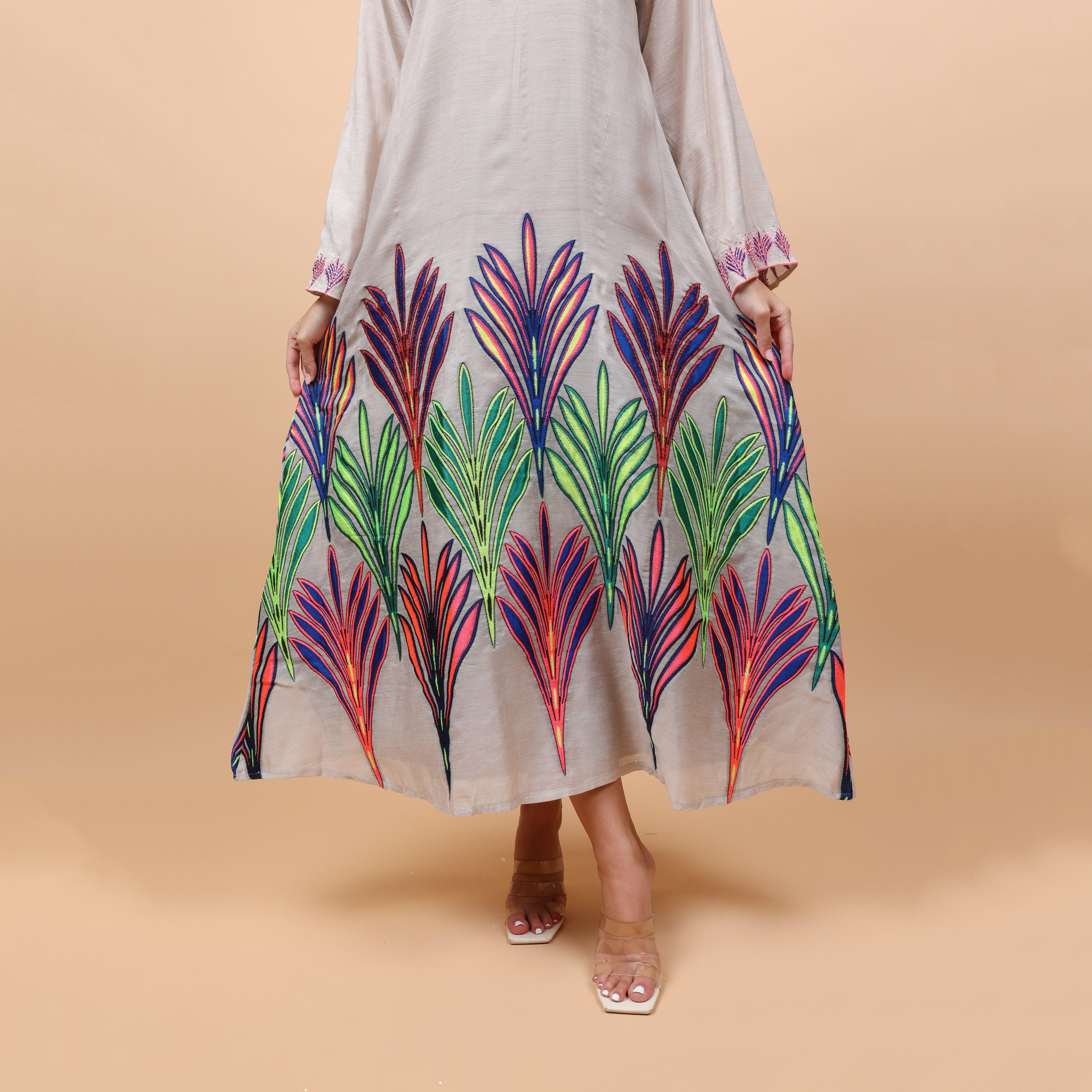 IKKXA Leaf Embroidered Women's Jalabiya-women-arabicclothing-jalabiyas-image-3