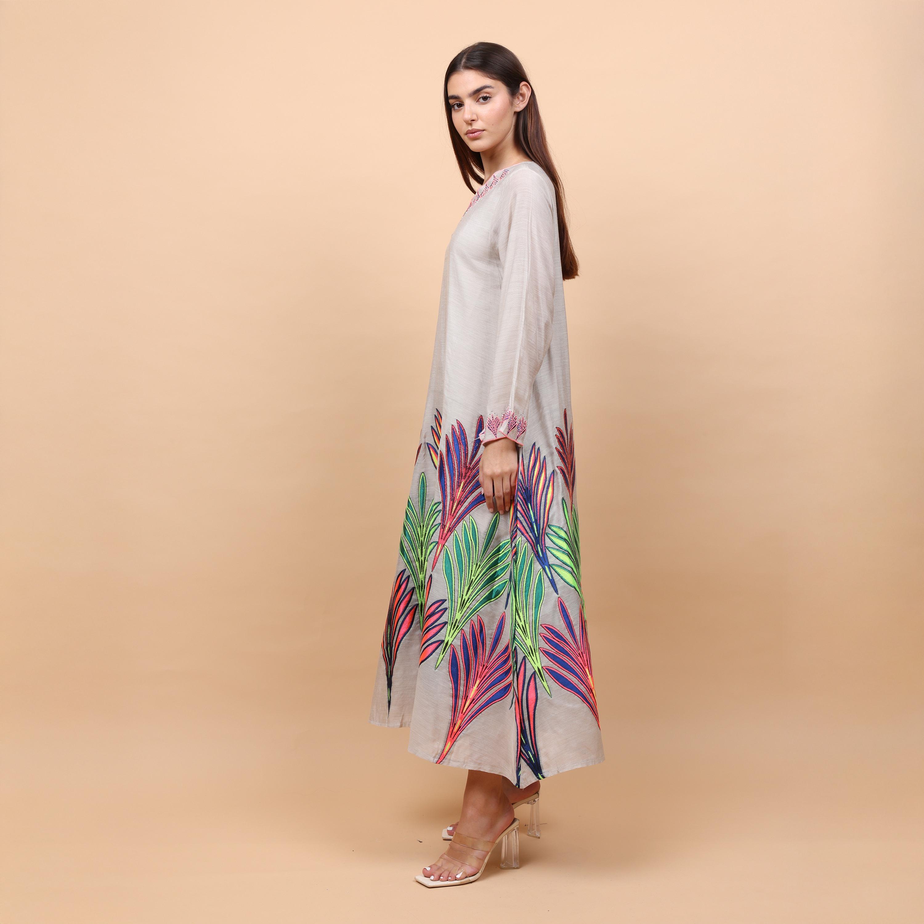 IKKXA Leaf Embroidered Women's Jalabiya-women-arabicclothing-jalabiyas-image-4