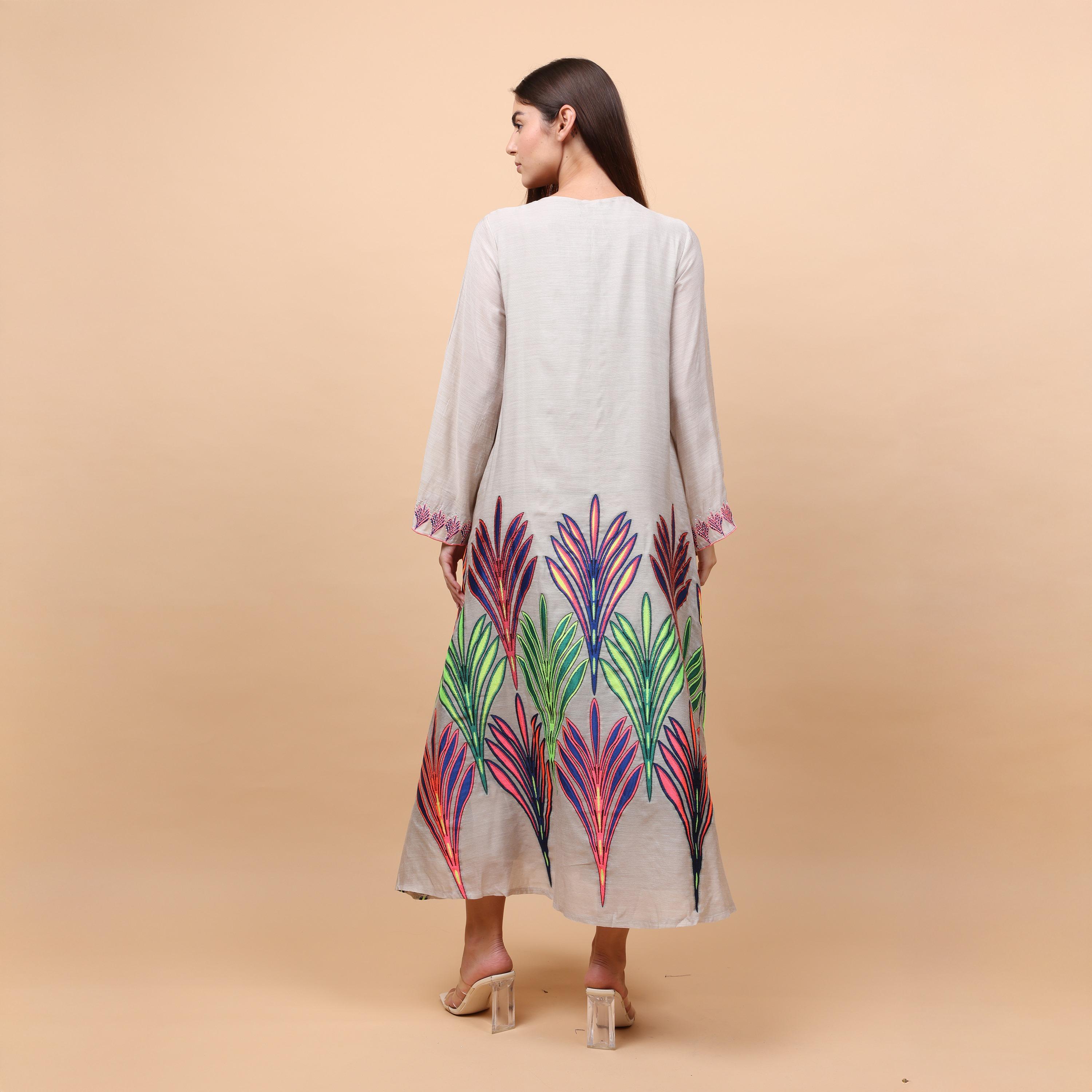 IKKXA Leaf Embroidered Women's Jalabiya-women-arabicclothing-jalabiyas-image-5