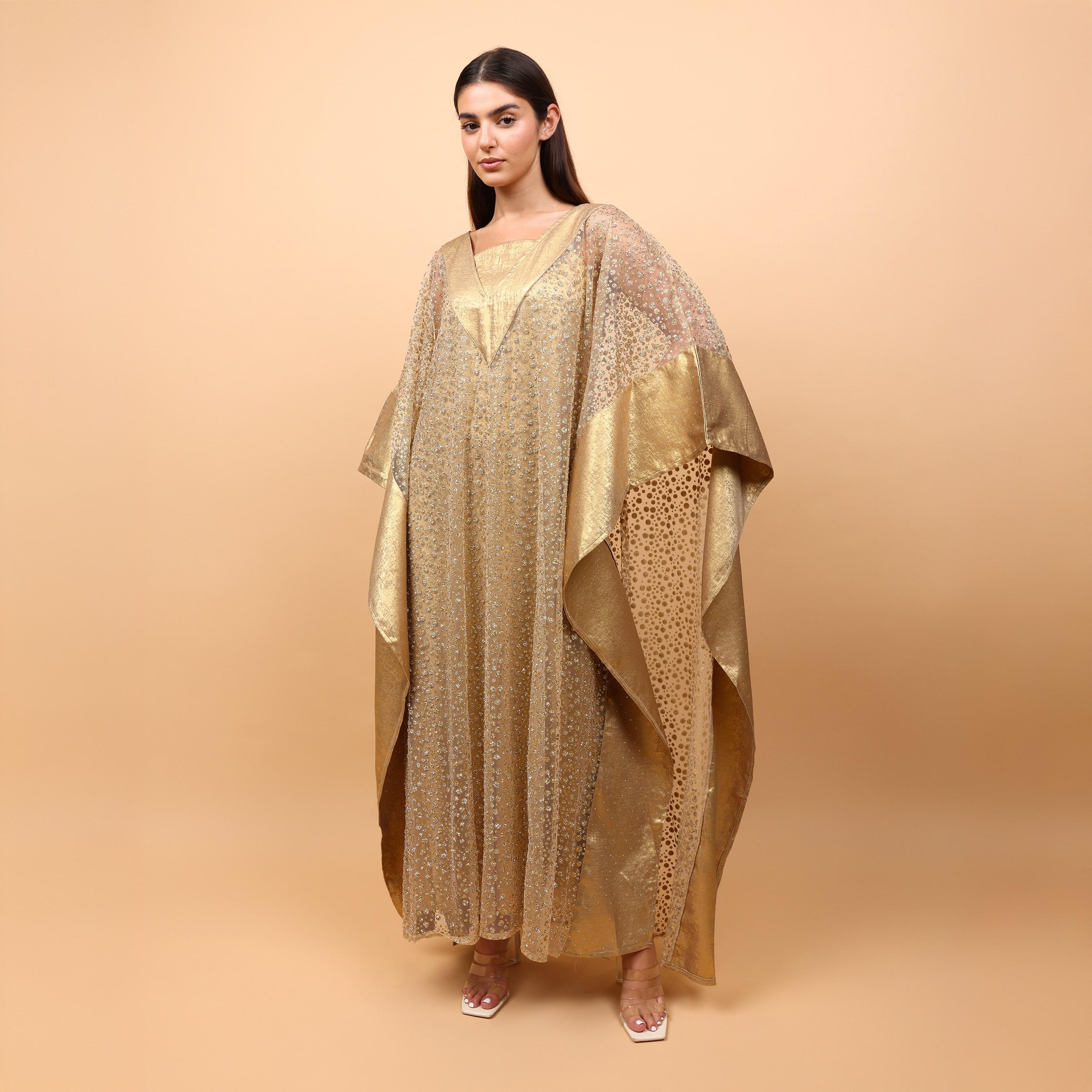 جلابية سهرة نسائية بأكمام واسعة مزينة بتطريزات على طراز القفطان من إككسا-women-arabicclothing-jalabiyas-image-1