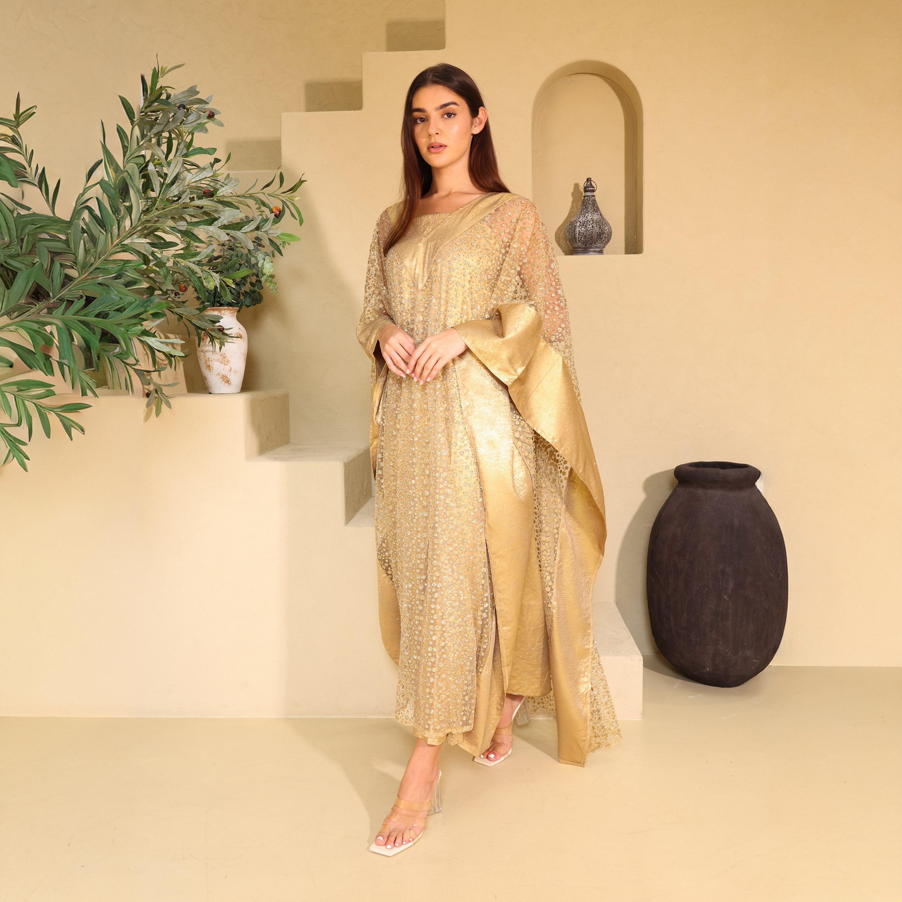 جلابية سهرة نسائية بأكمام واسعة مزينة بتطريزات على طراز القفطان من إككسا-women-arabicclothing-jalabiyas-image-5