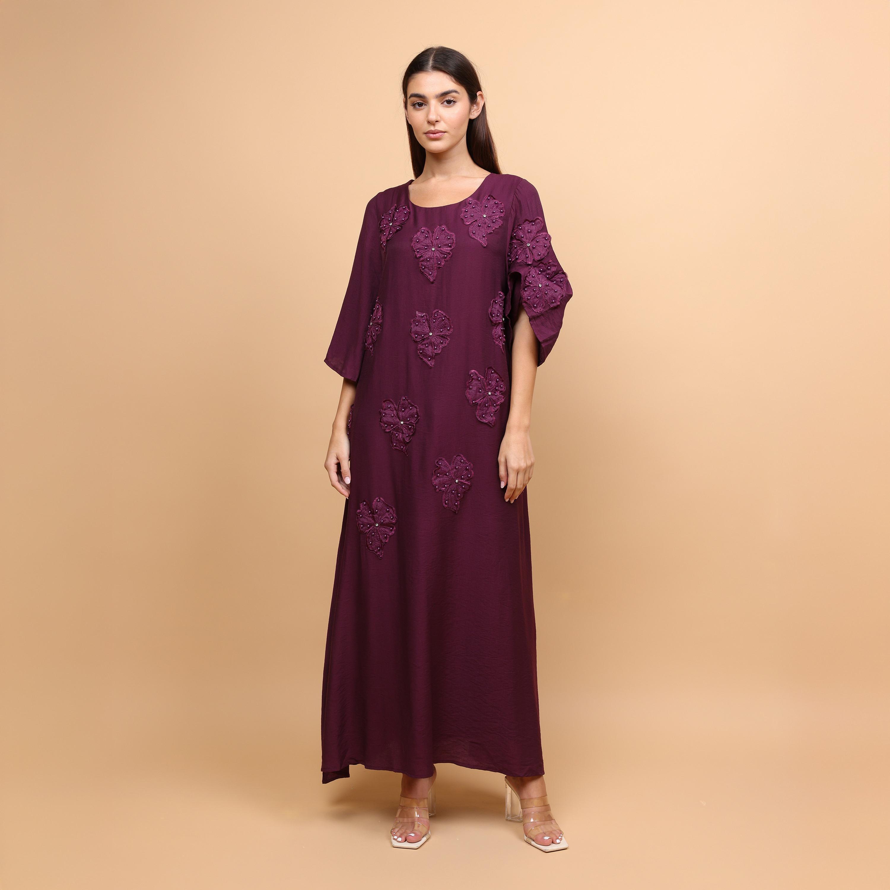 IKKXA Applique Flowers Flared Sleeves Women's Evening Jalabiya-women-arabicclothing-jalabiyas-image-1