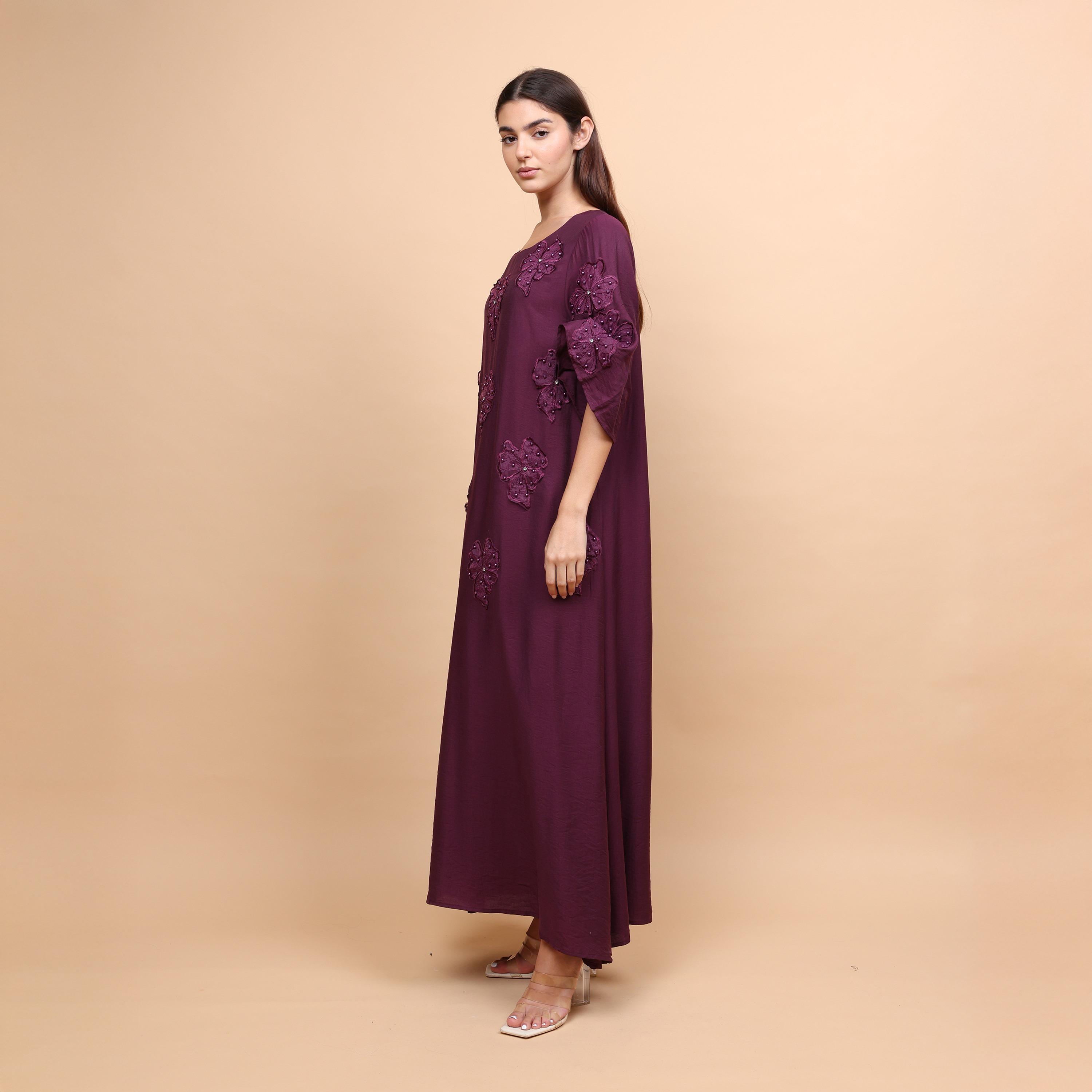 IKKXA Applique Flowers Flared Sleeves Women's Evening Jalabiya-women-arabicclothing-jalabiyas-image-3