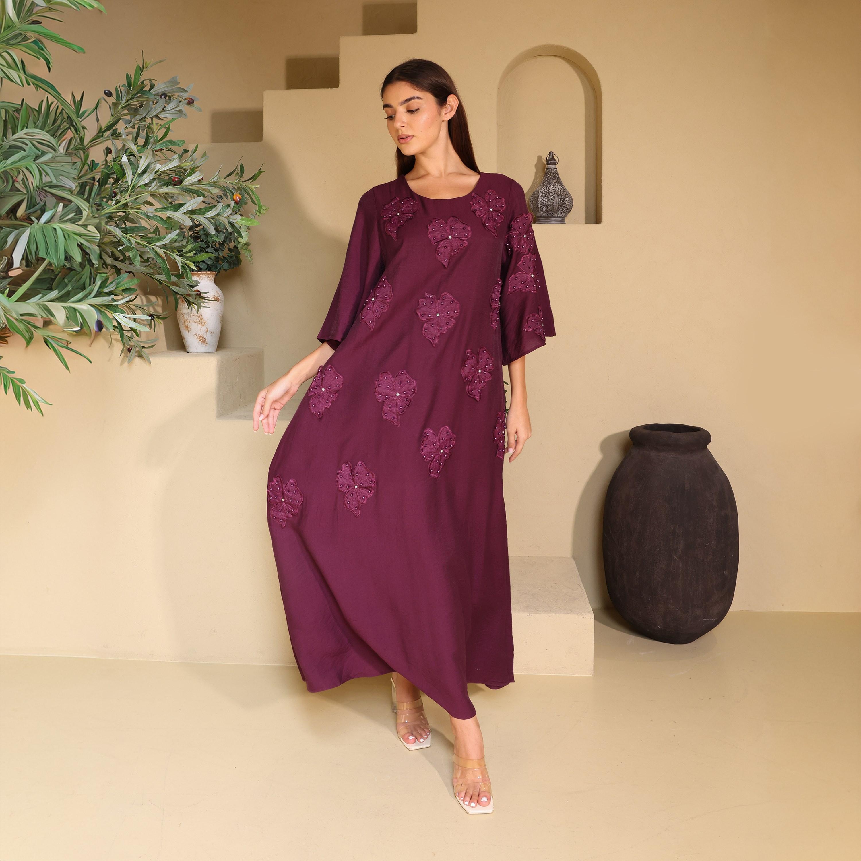 IKKXA Applique Flowers Flared Sleeves Women's Evening Jalabiya-women-arabicclothing-jalabiyas-image-5