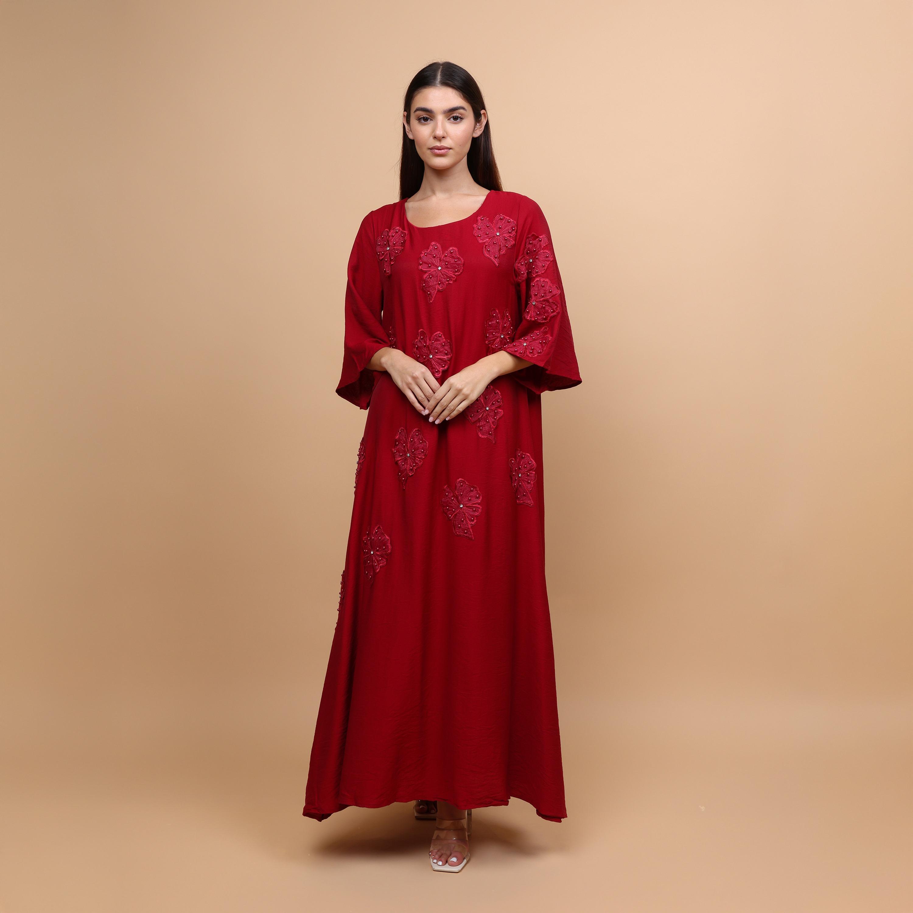 IKKXA Applique Flowers Flared Sleeves Women's Evening Jalabiya-women-arabicclothing-jalabiyas-image-1