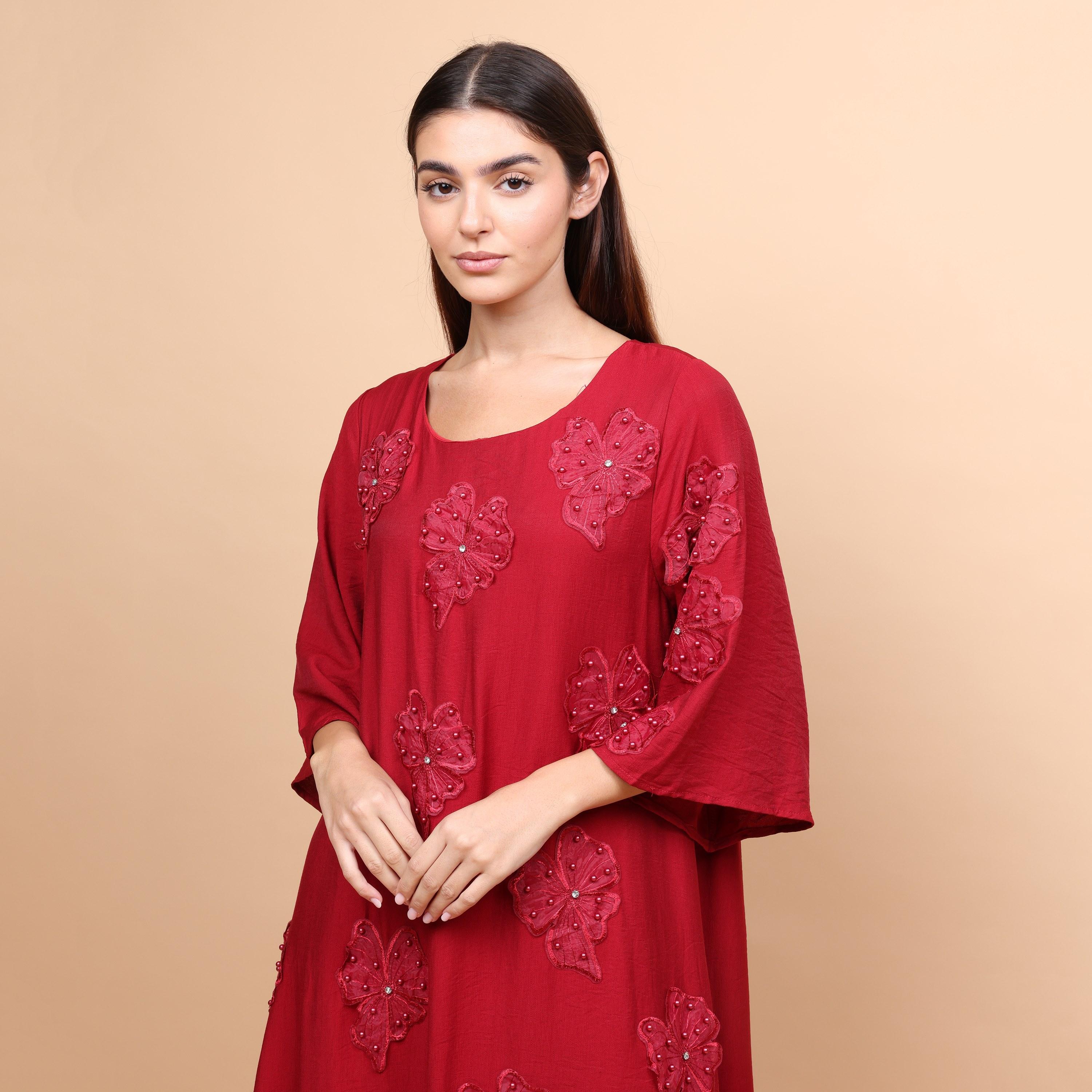IKKXA Applique Flowers Flared Sleeves Women's Evening Jalabiya-women-arabicclothing-jalabiyas-image-2