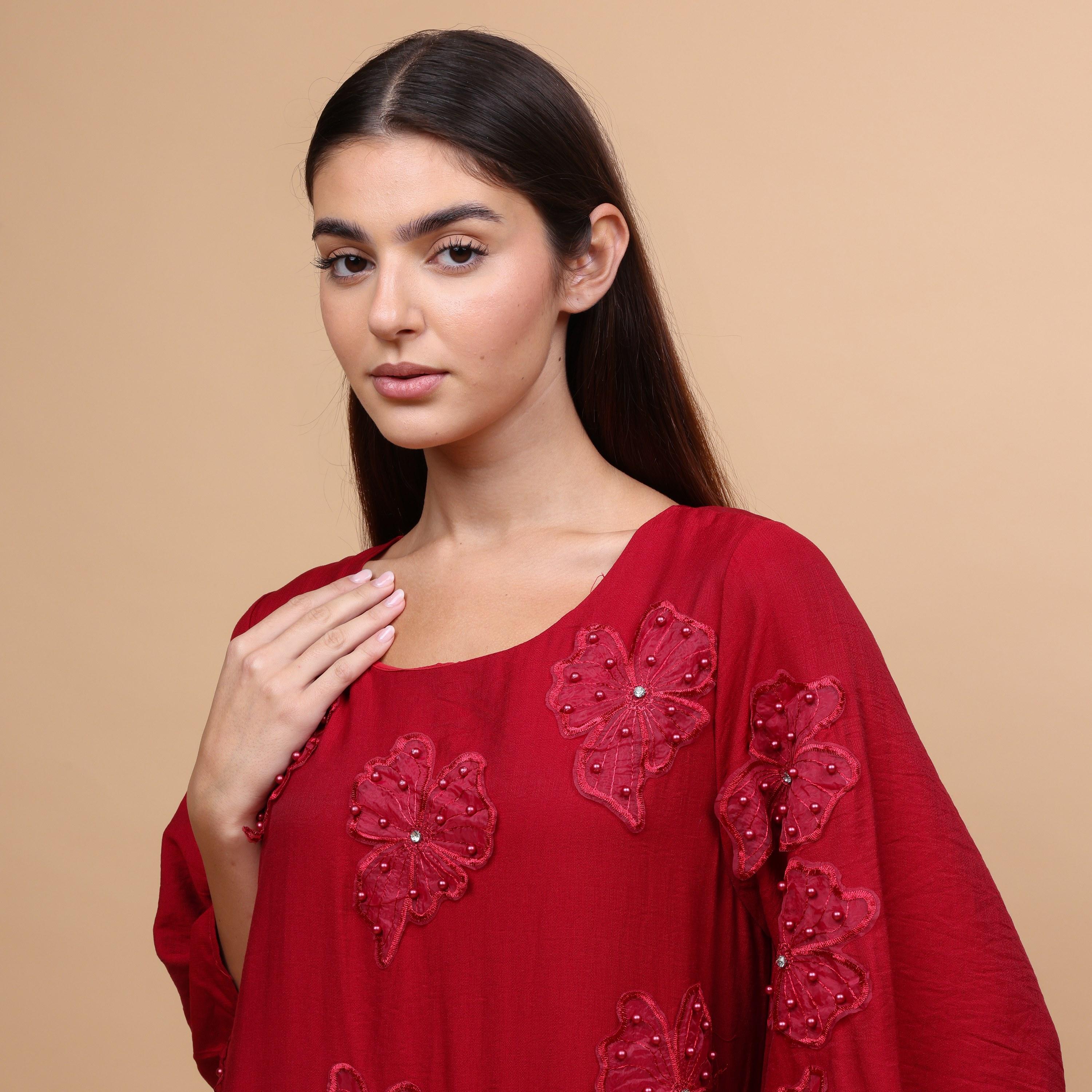 IKKXA Applique Flowers Flared Sleeves Women's Evening Jalabiya-women-arabicclothing-jalabiyas-image-3