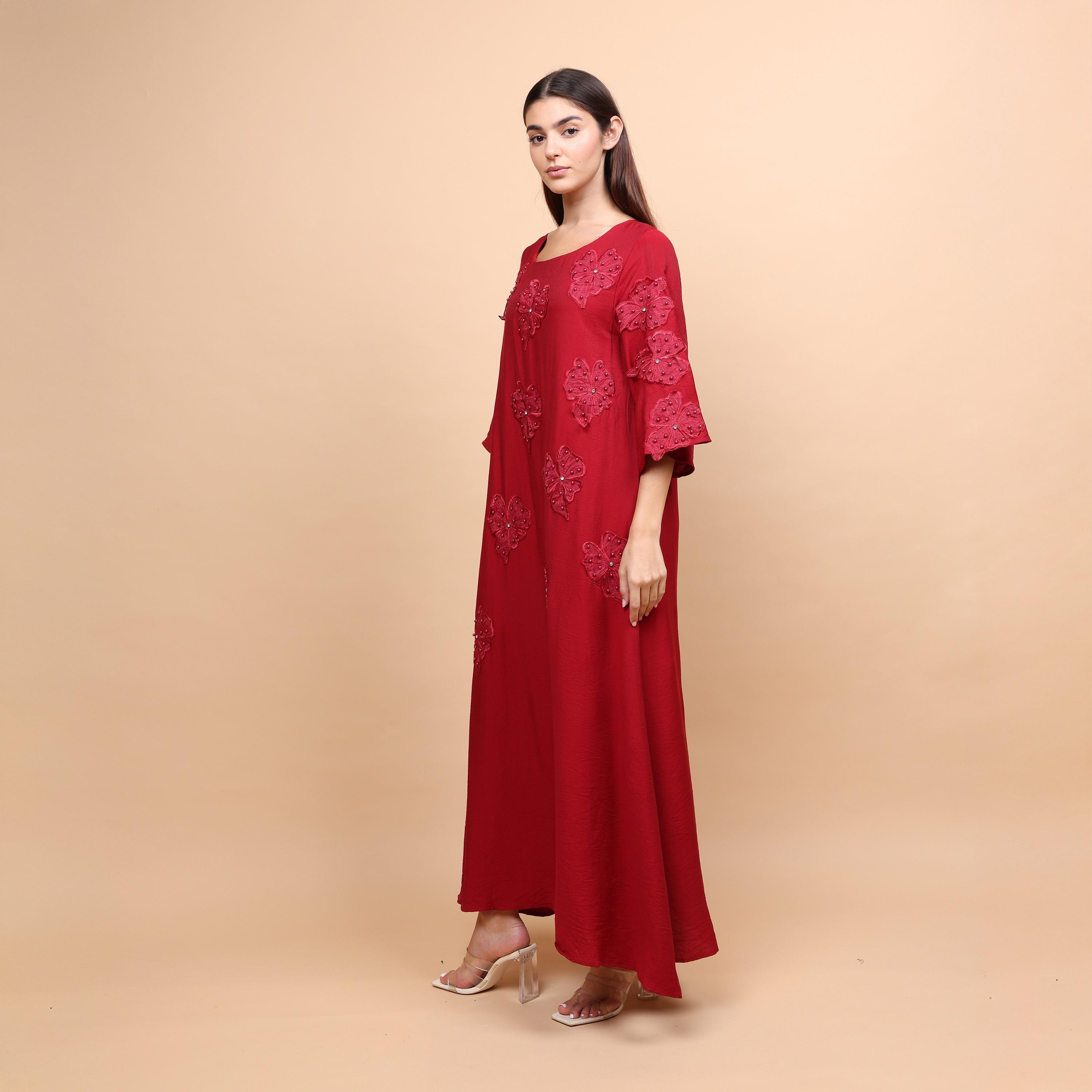IKKXA Applique Flowers Flared Sleeves Women's Evening Jalabiya-women-arabicclothing-jalabiyas-image-4
