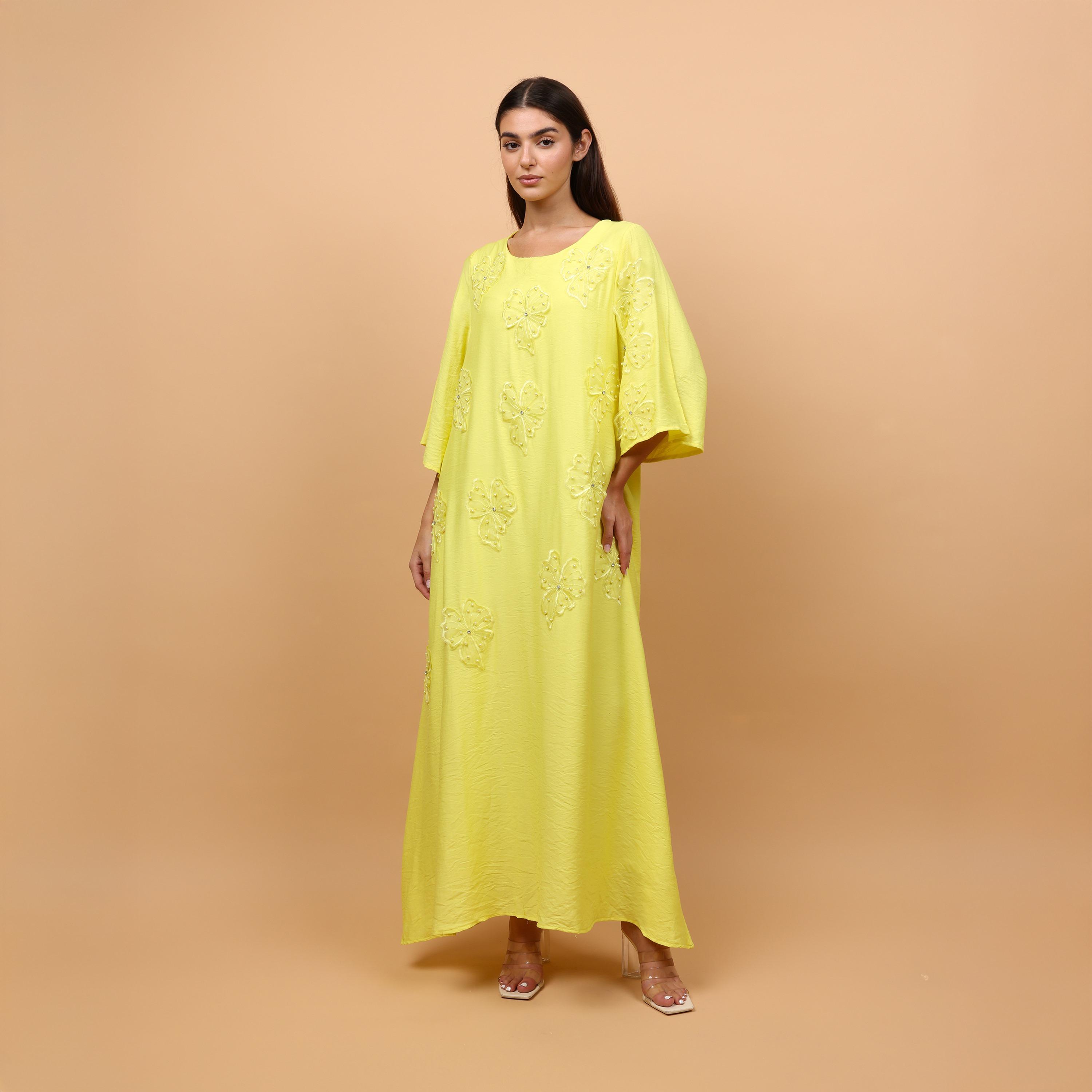 IKKXA Applique Flowers Flared Sleeves Women's Evening Jalabiya-women-arabicclothing-jalabiyas-image-1