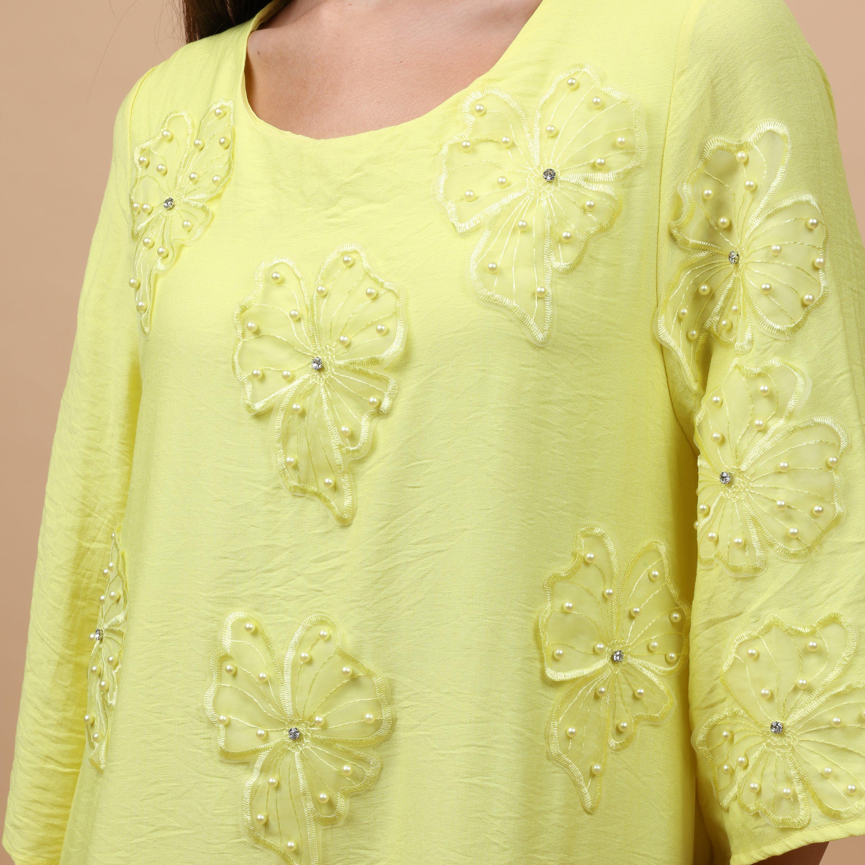 IKKXA Applique Flowers Flared Sleeves Women's Evening Jalabiya-women-arabicclothing-jalabiyas-image-2
