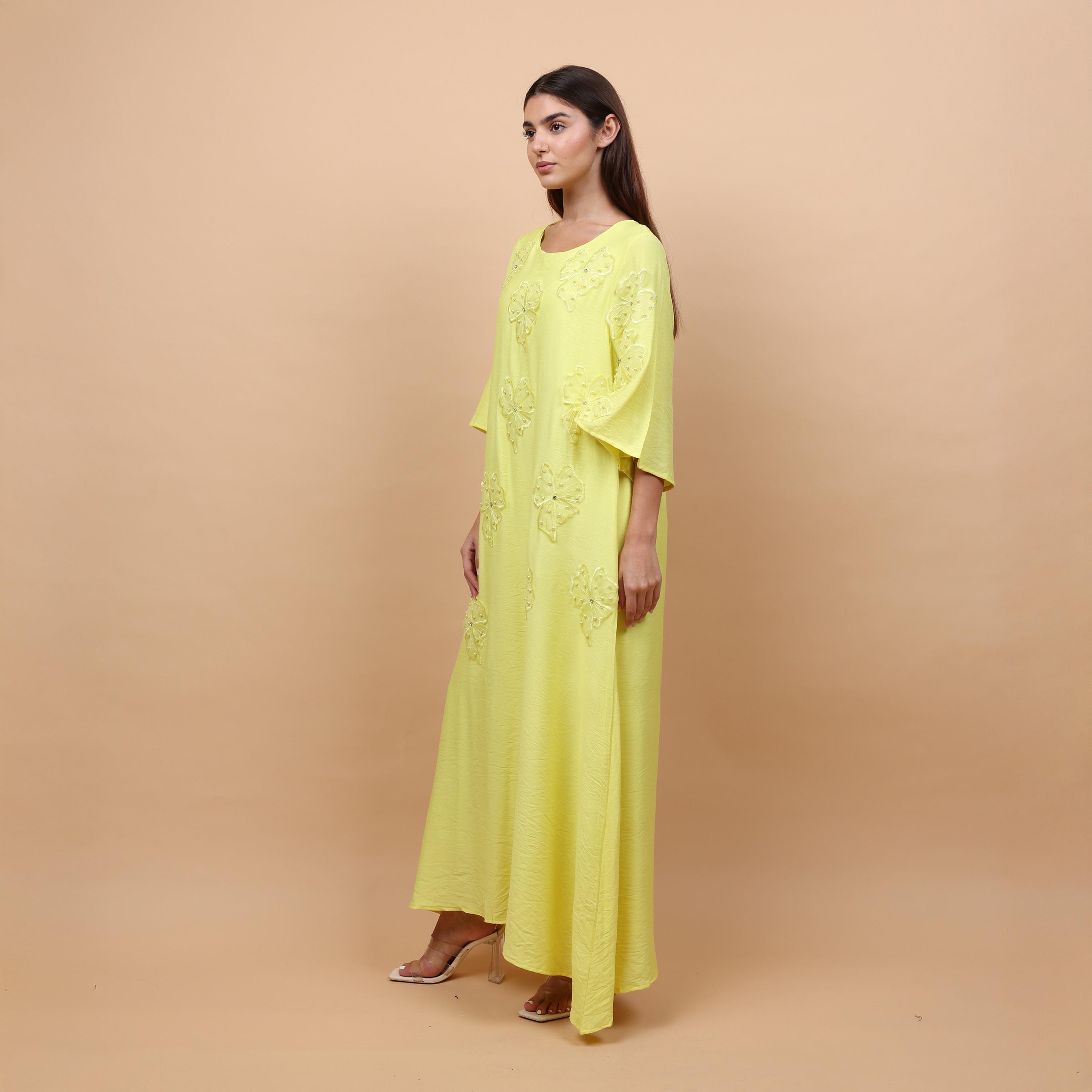 IKKXA Applique Flowers Flared Sleeves Women's Evening Jalabiya-women-arabicclothing-jalabiyas-image-3