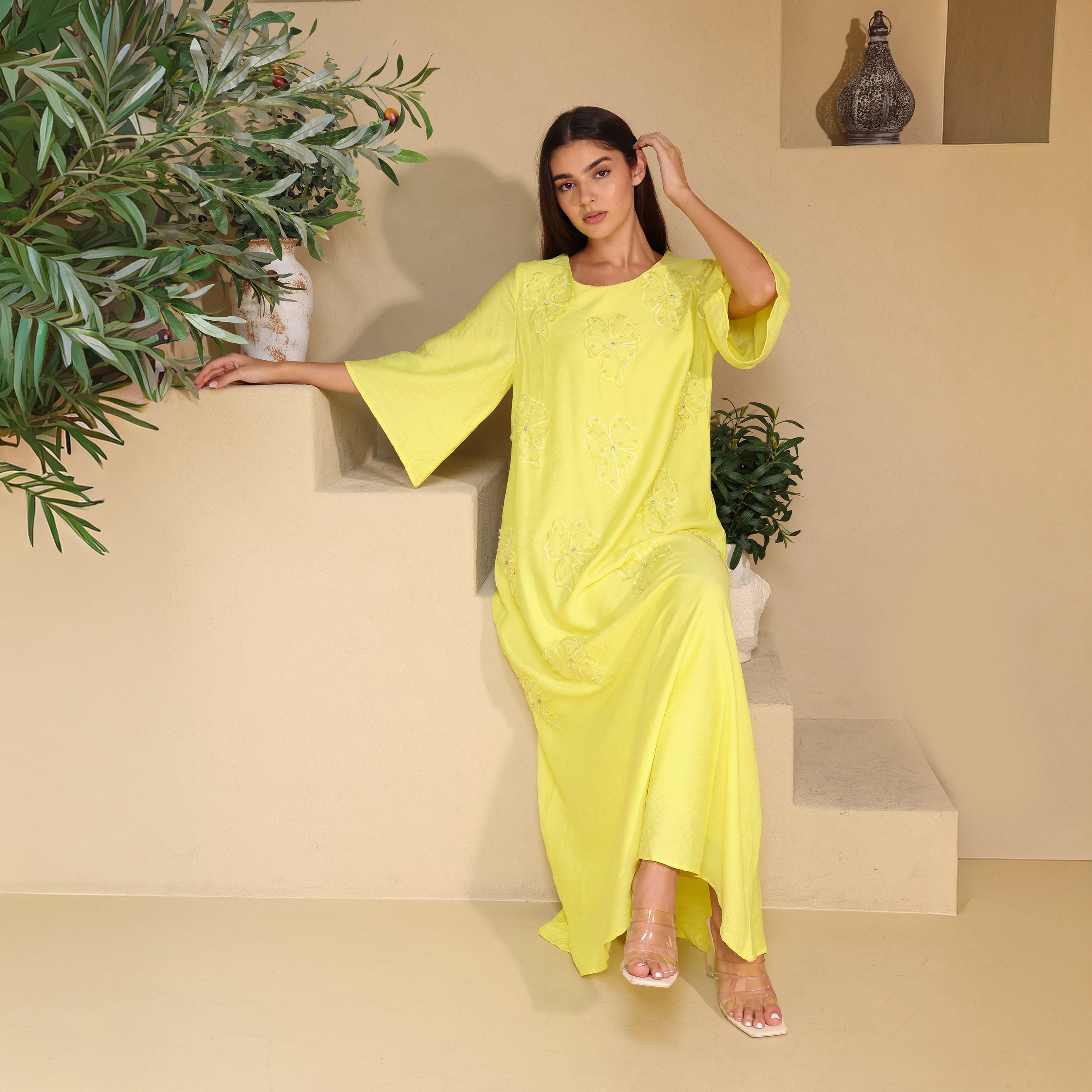 IKKXA Applique Flowers Flared Sleeves Women's Evening Jalabiya-women-arabicclothing-jalabiyas-image-5