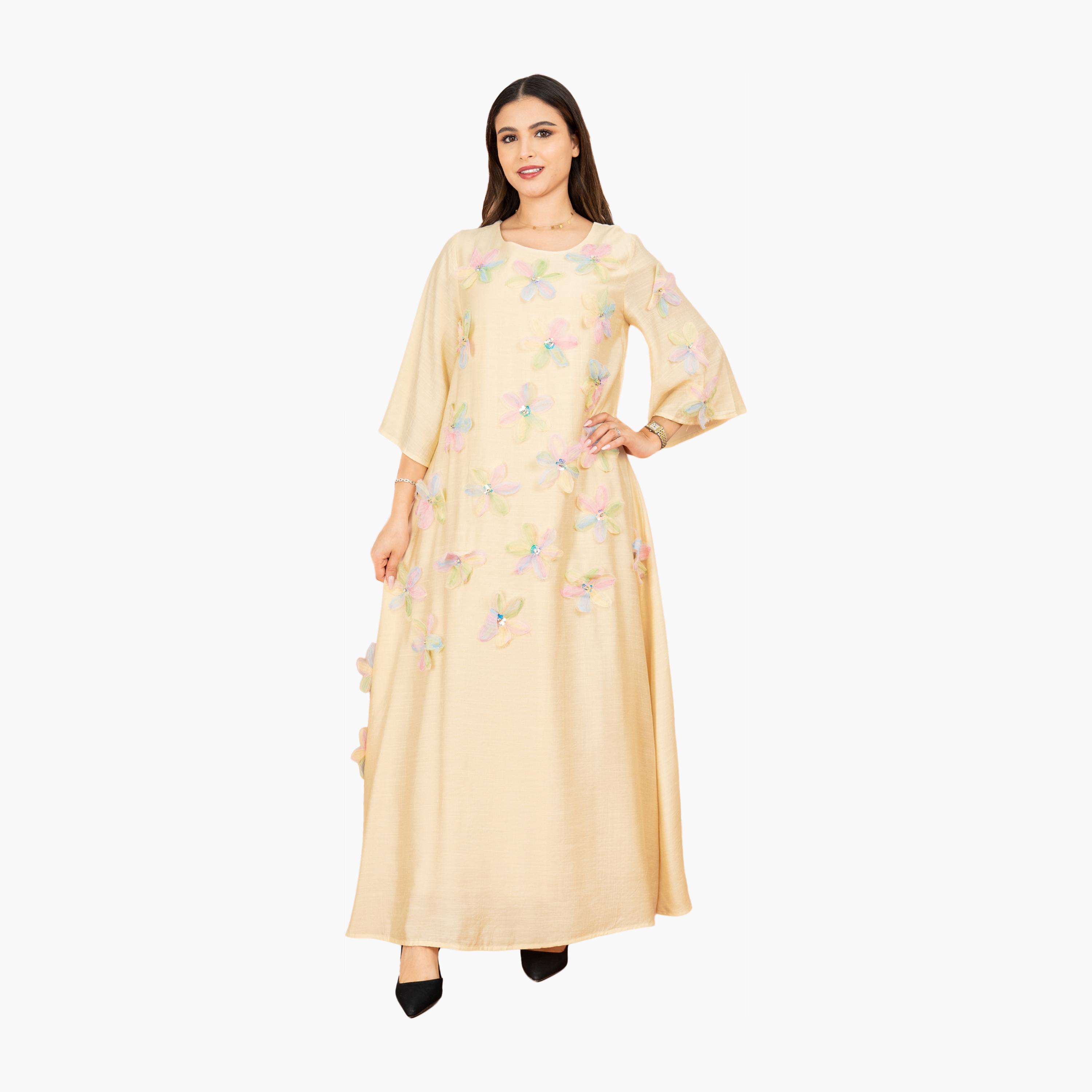 IKKXA 3D Flowers Flared Sleeves Women's Evening Jalabiya-women-arabicclothing-jalabiyas-image-1