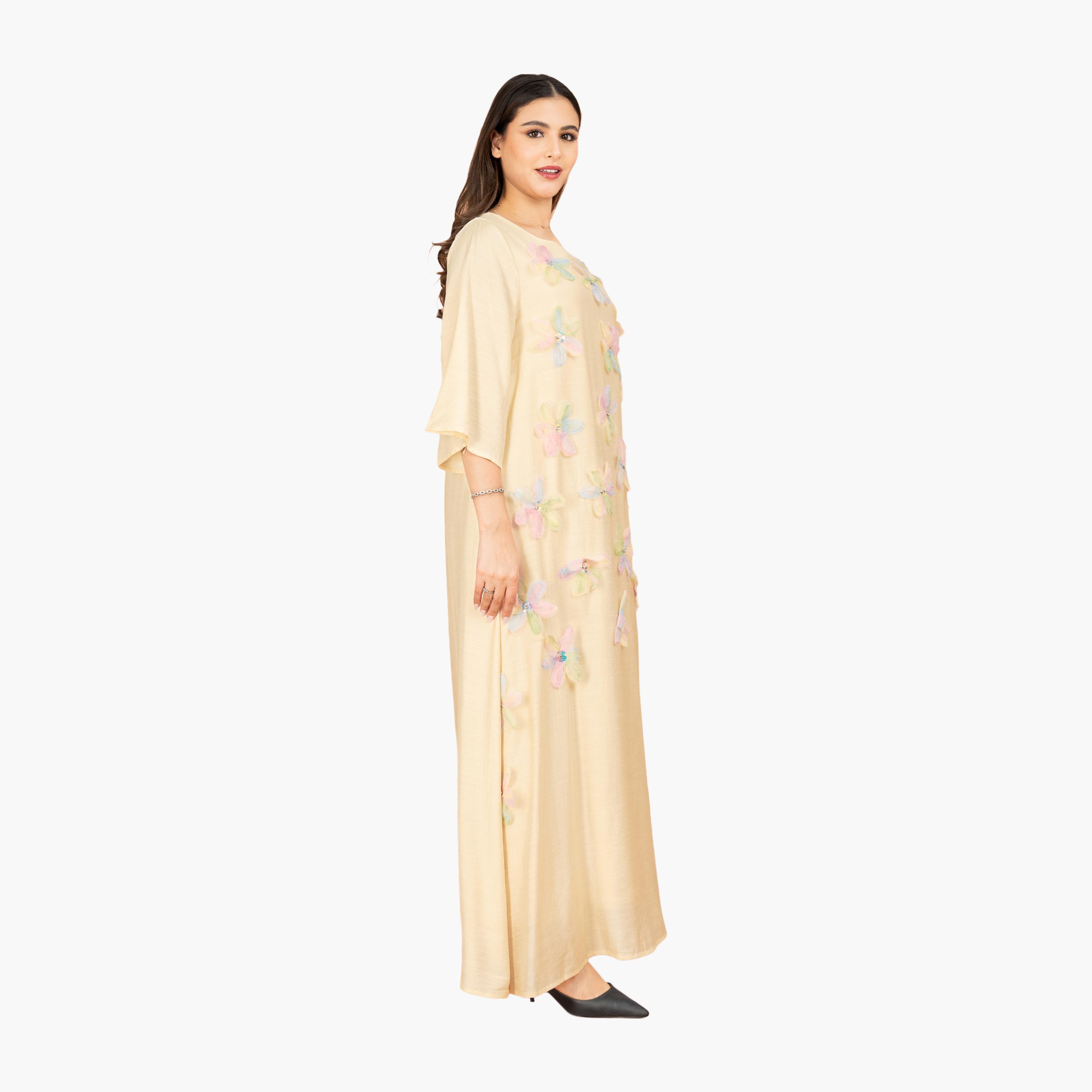 جلابية سهرة نسائية مزينة بأزهار ثلاثية الأبعاد بأكمام واسعة من إككسا-women-arabicclothing-jalabiyas-image-3
