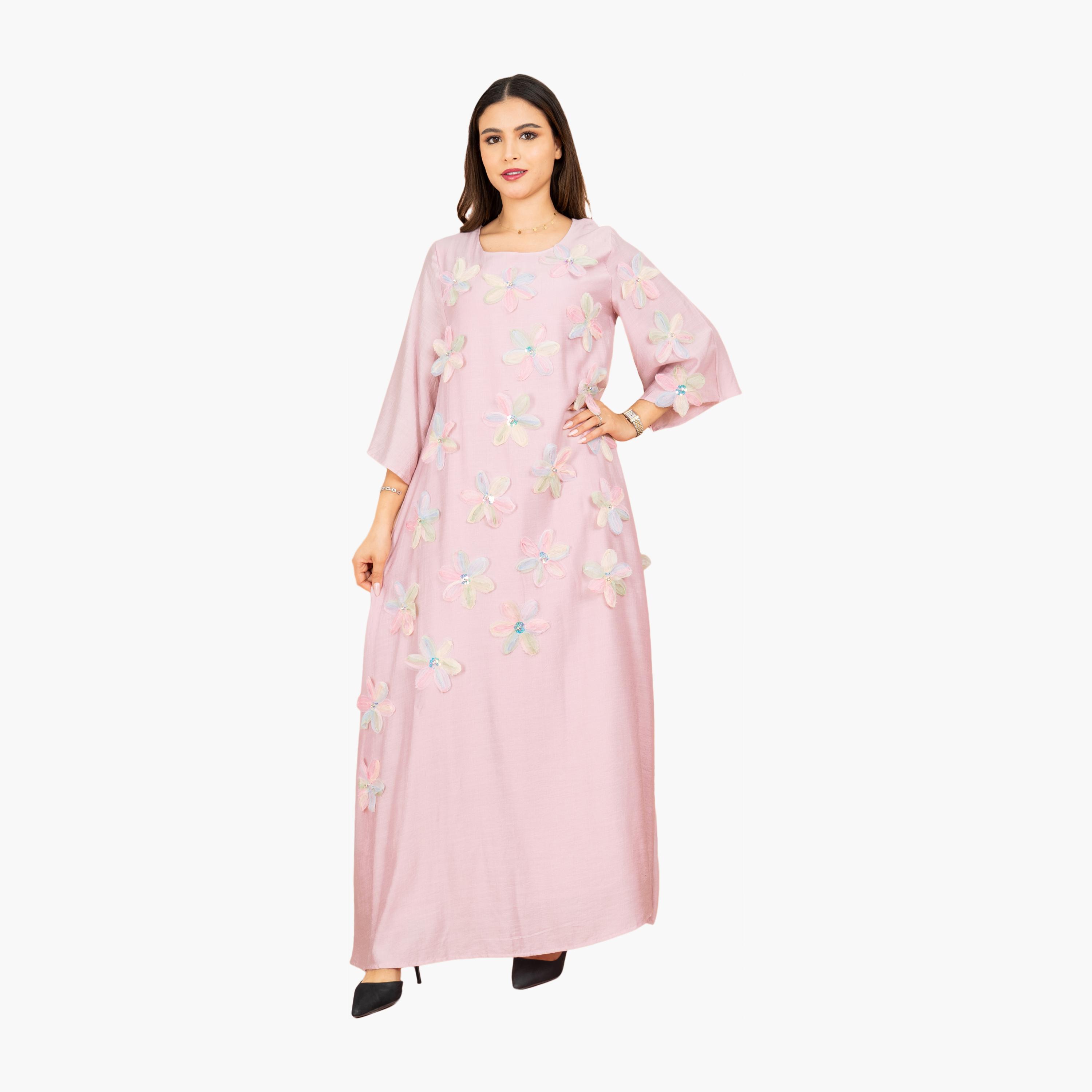 IKKXA 3D Flowers Flared Sleeves Women's Evening Jalabiya-women-arabicclothing-jalabiyas-image-9