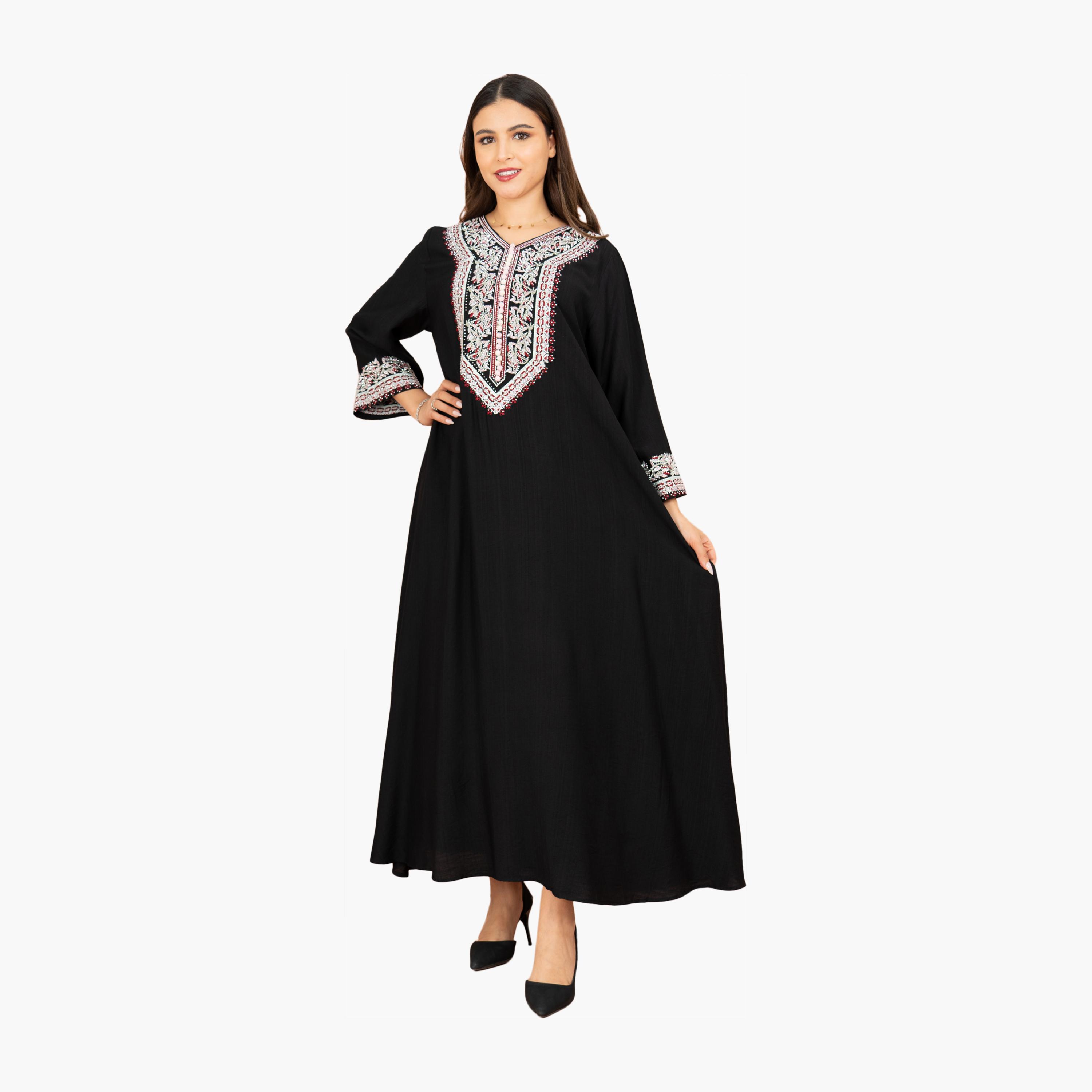 جلابية سهرة نسائية مطرزة بقبة دائرية من إككسا-women-arabicclothing-jalabiyas-image-13