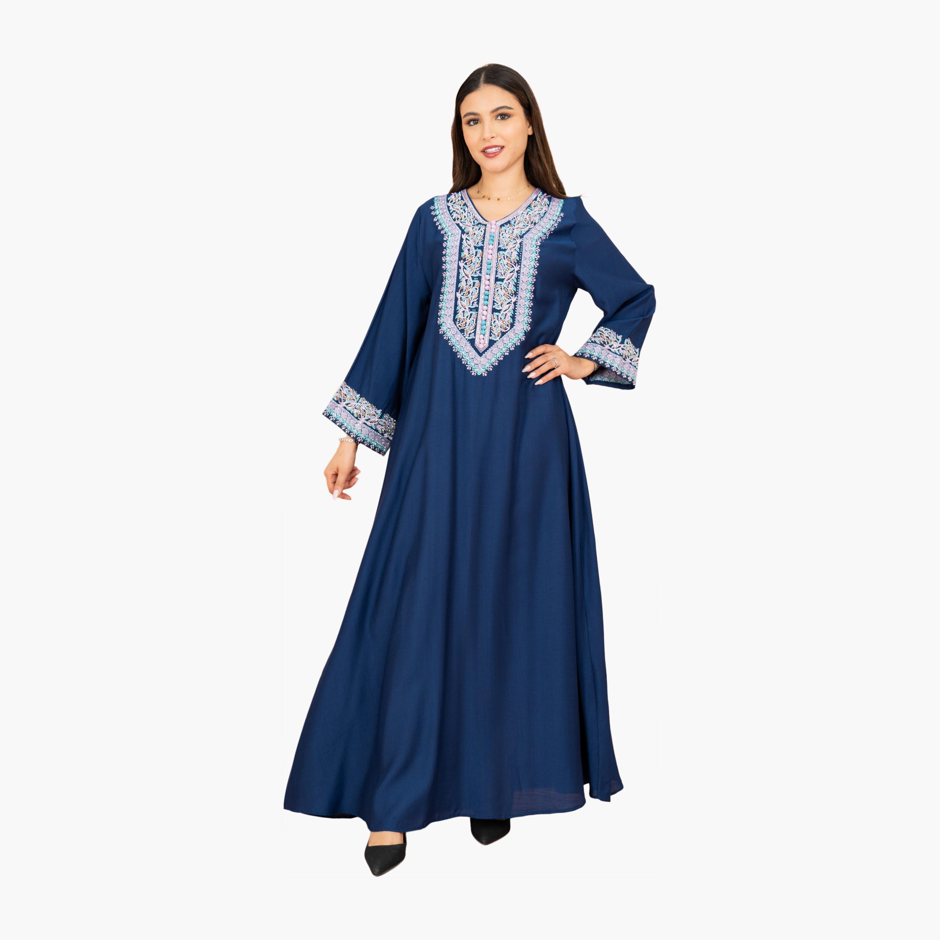 جلابية سهرة نسائية مطرزة بقبة دائرية من إككسا-women-arabicclothing-jalabiyas-image-5
