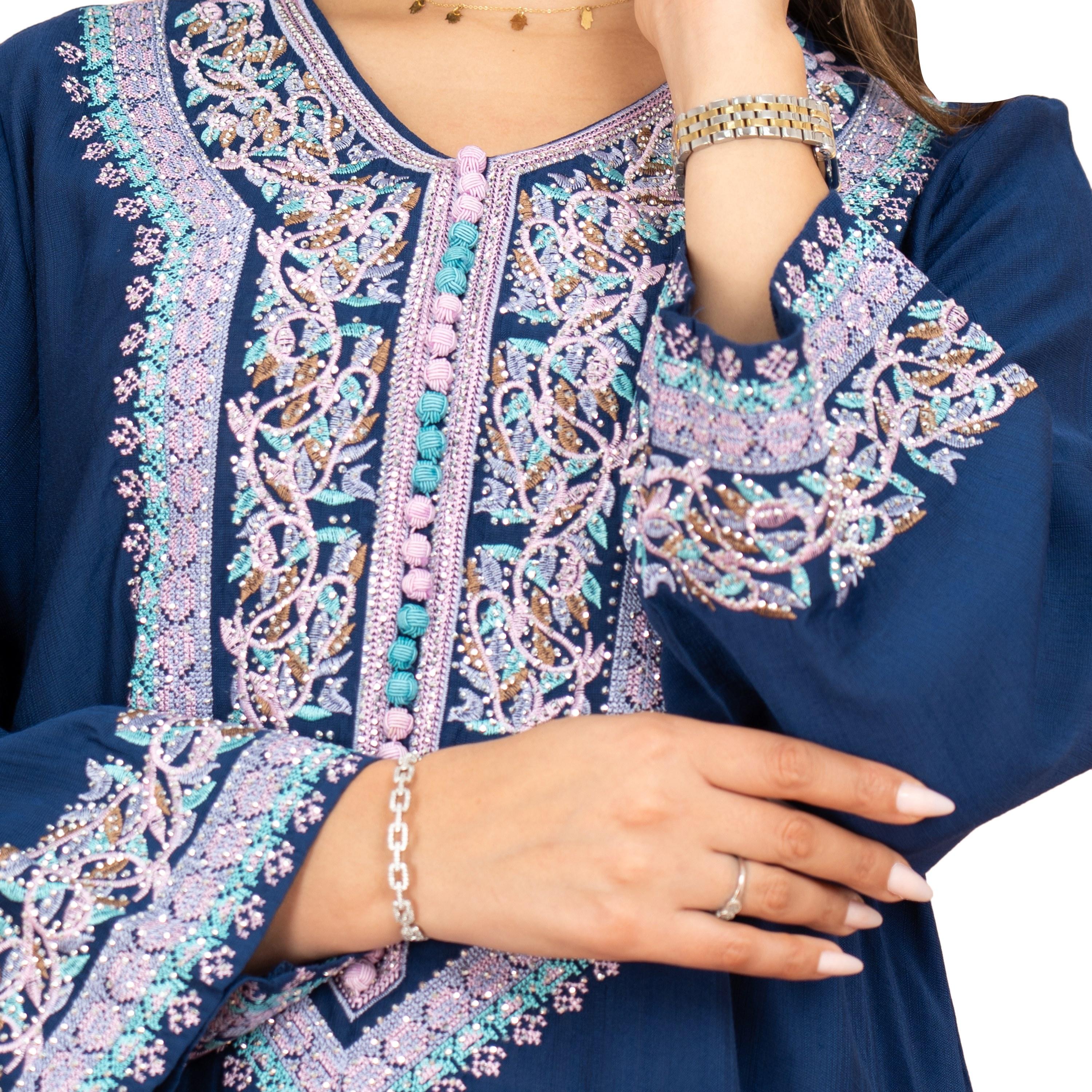 جلابية سهرة نسائية مطرزة بقبة دائرية من إككسا-women-arabicclothing-jalabiyas-image-6