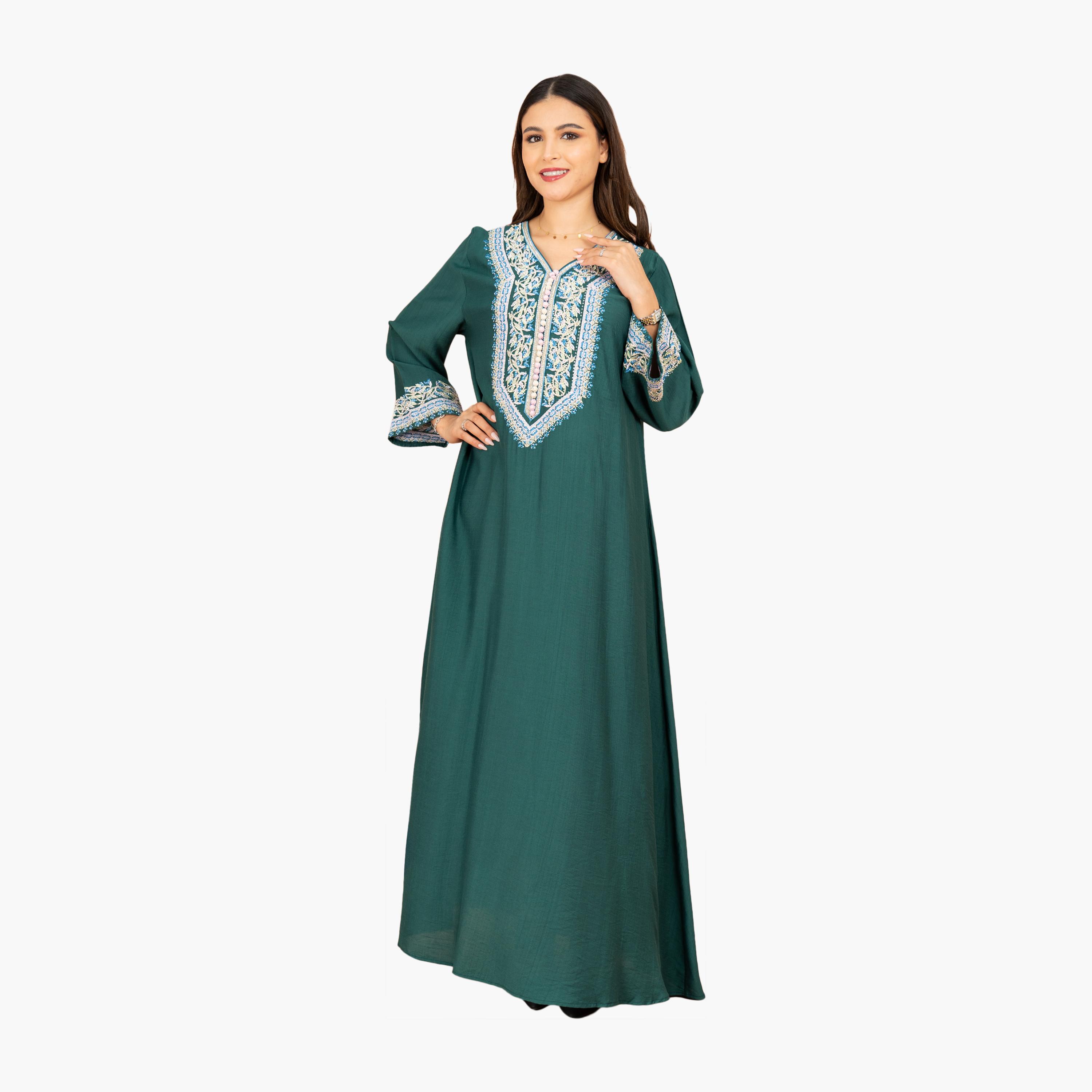 جلابية سهرة نسائية مطرزة بقبة دائرية من إككسا-women-arabicclothing-jalabiyas-image-9