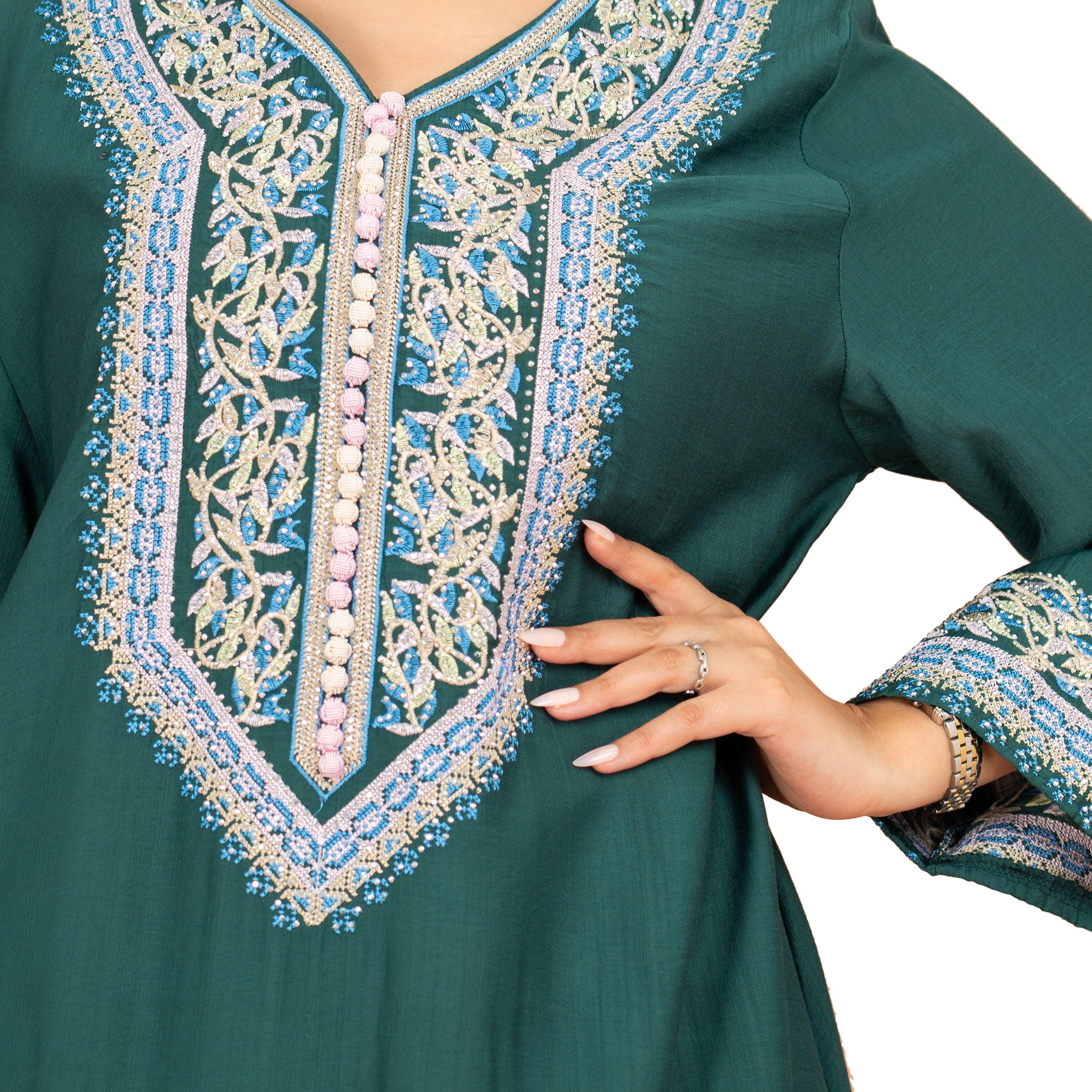 جلابية سهرة نسائية مطرزة بقبة دائرية من إككسا-women-arabicclothing-jalabiyas-image-10