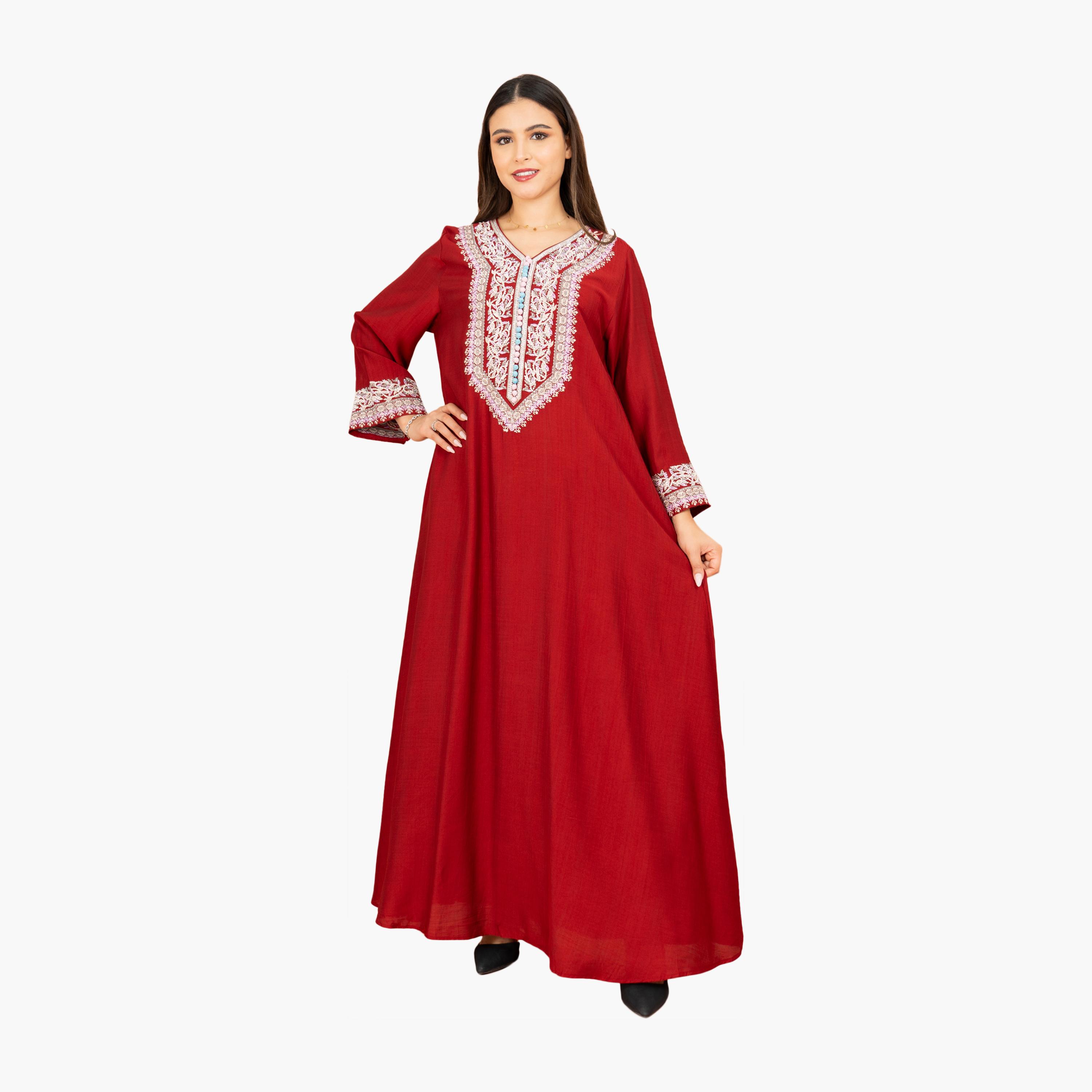 IKKXA Embroidered Yoke Women's Evening Jalabiya-women-arabicclothing-jalabiyas-image-1