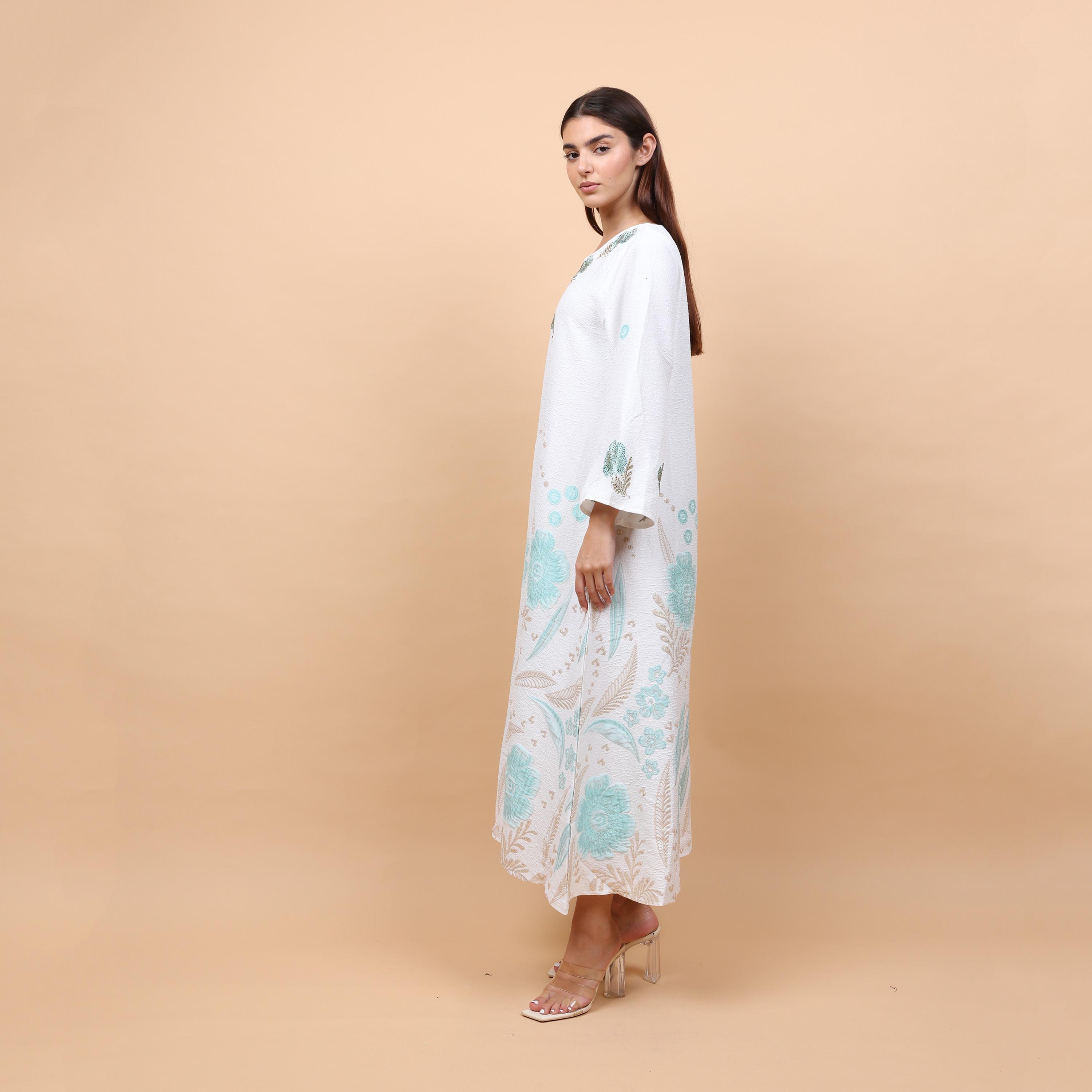 IKKXA Floral Embroidered Linen Women's Jalabiya-women-arabicclothing-jalabiyas-image-4
