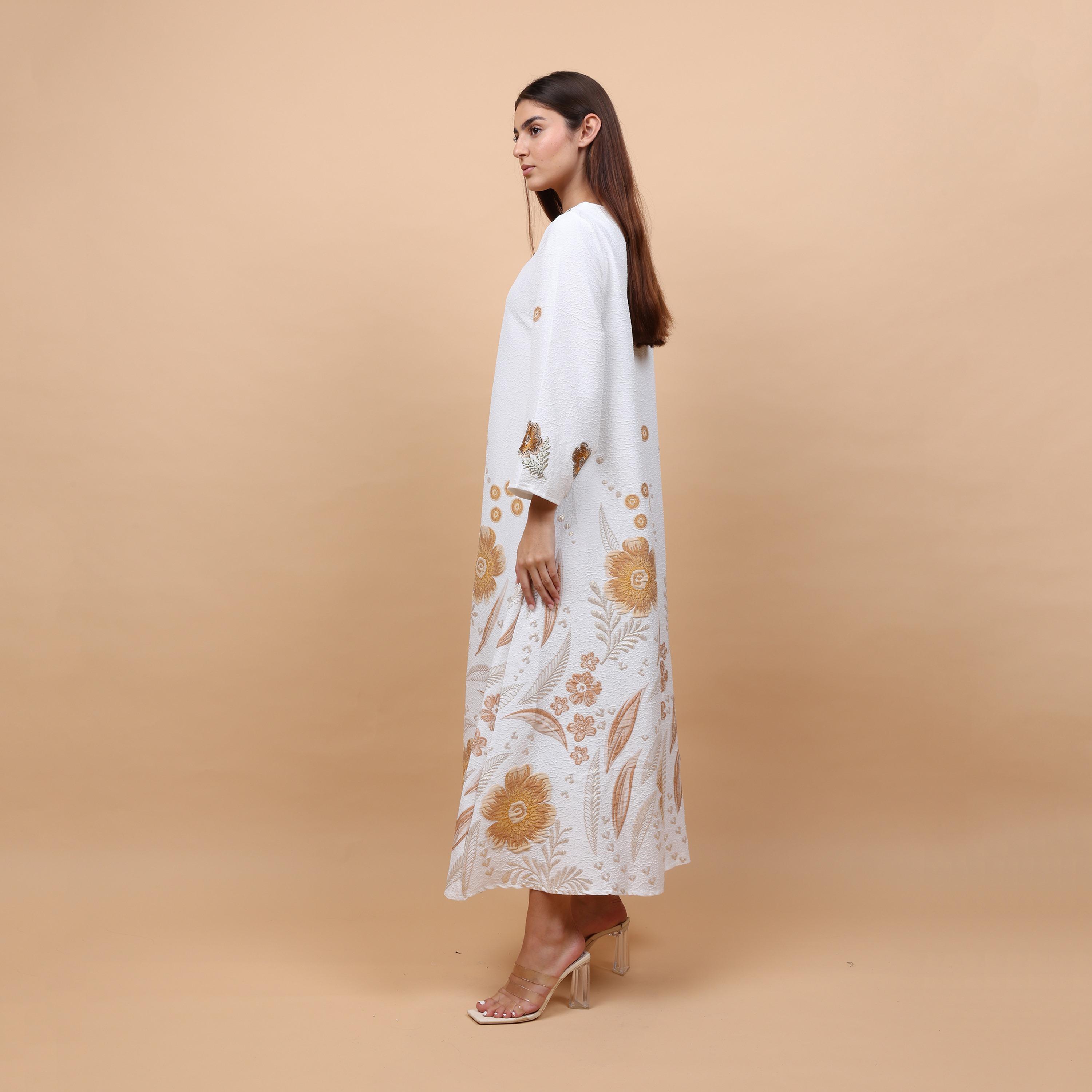 IKKXA Floral Embroidered Linen Women's Jalabiya-women-arabicclothing-jalabiyas-image-3