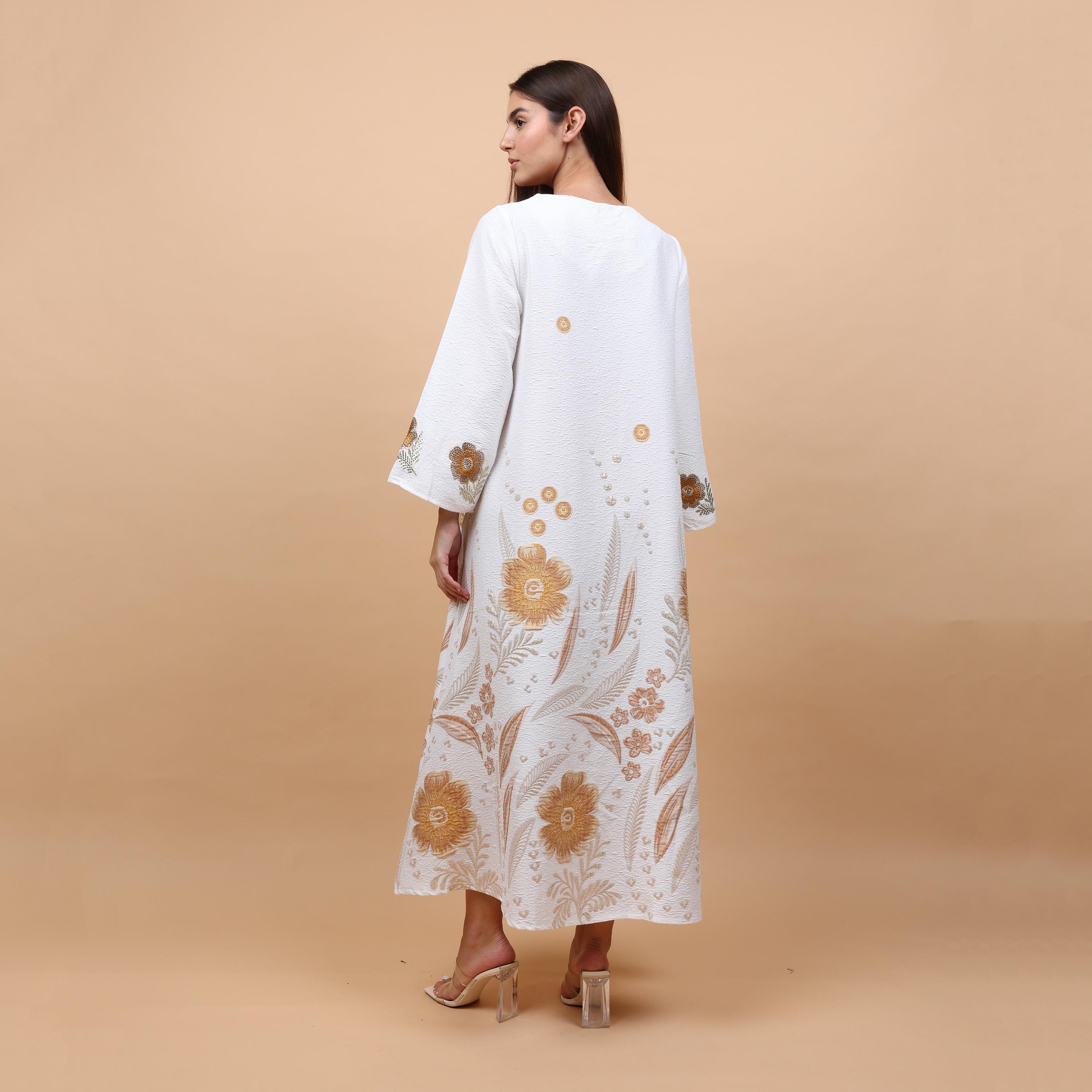 IKKXA Floral Embroidered Linen Women's Jalabiya-women-arabicclothing-jalabiyas-image-4