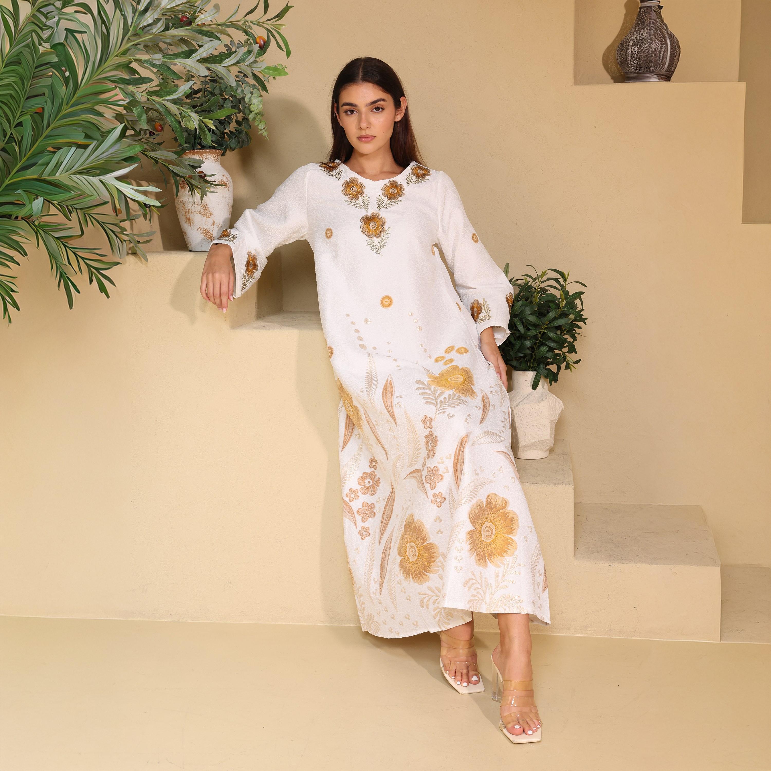 IKKXA Floral Embroidered Linen Women's Jalabiya-women-arabicclothing-jalabiyas-image-5