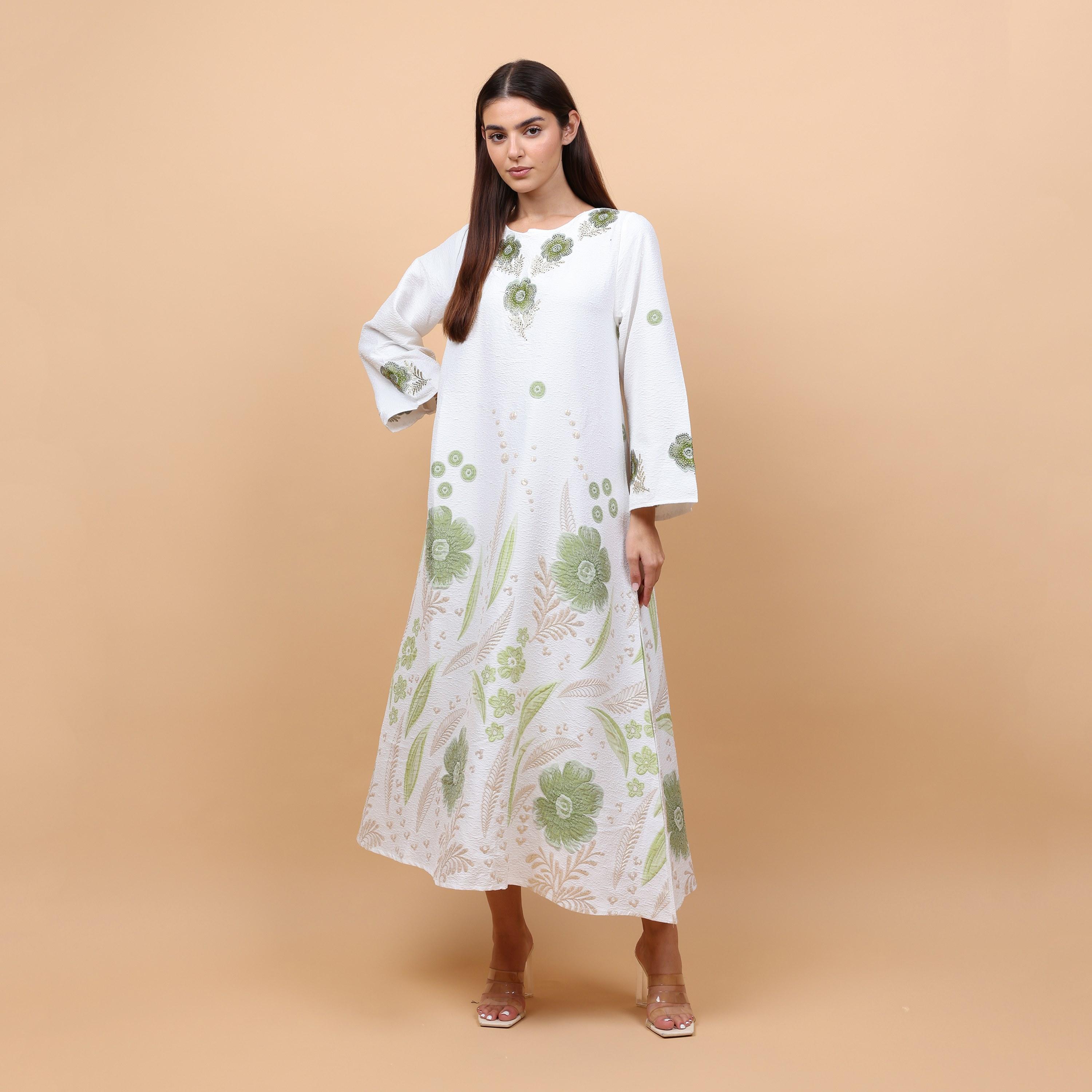 IKKXA Floral Embroidered Linen Women's Jalabiya-women-arabicclothing-jalabiyas-image-1