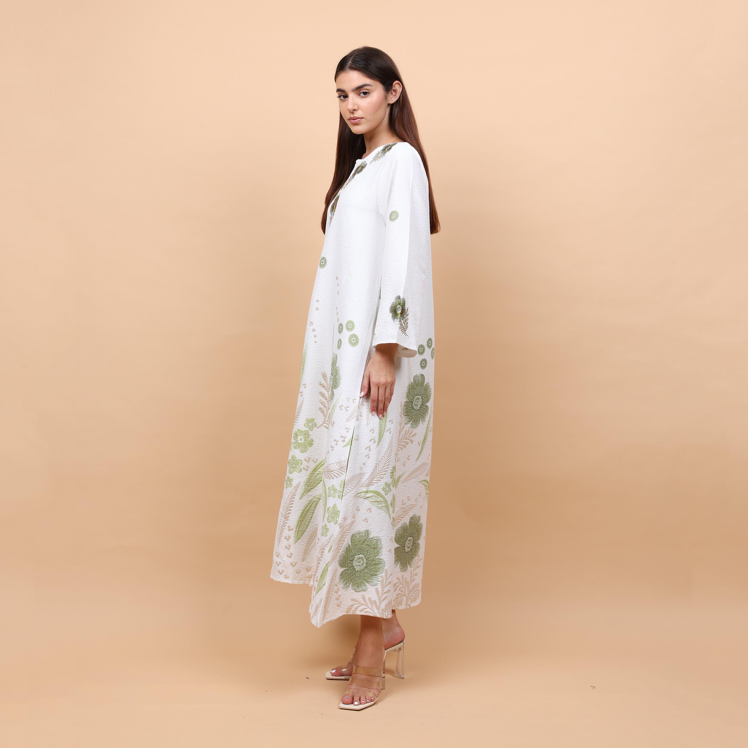 IKKXA Floral Embroidered Linen Women's Jalabiya-women-arabicclothing-jalabiyas-image-3