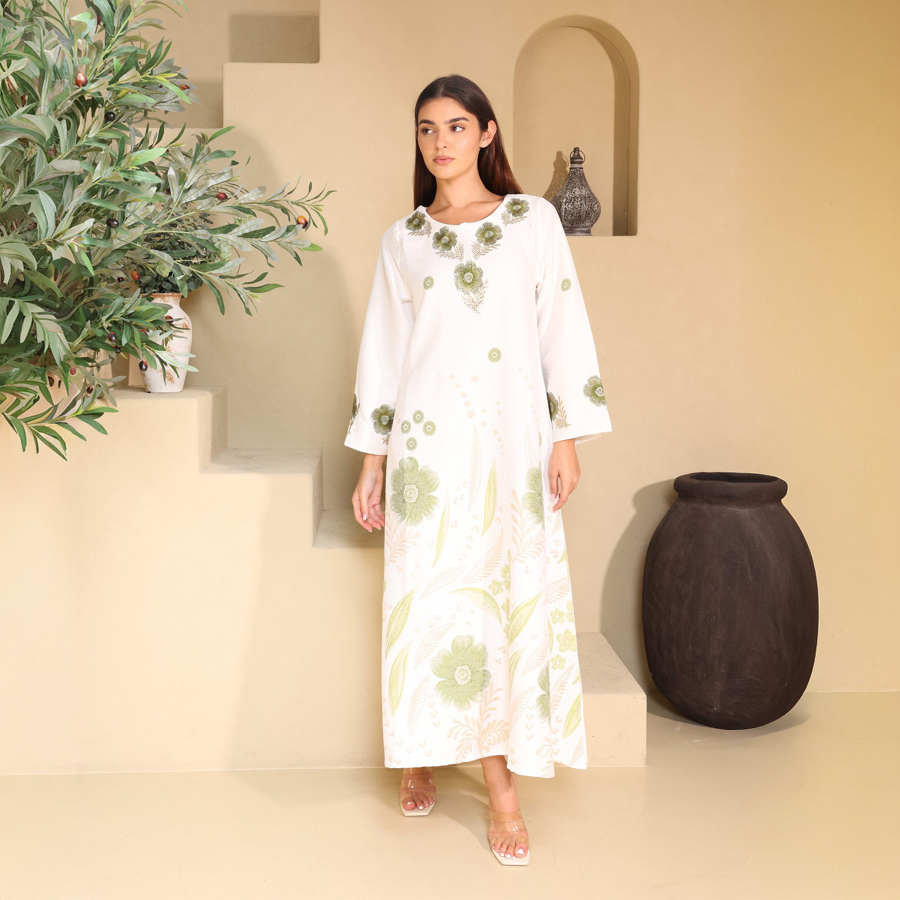 IKKXA Floral Embroidered Linen Women's Jalabiya-women-arabicclothing-jalabiyas-image-5