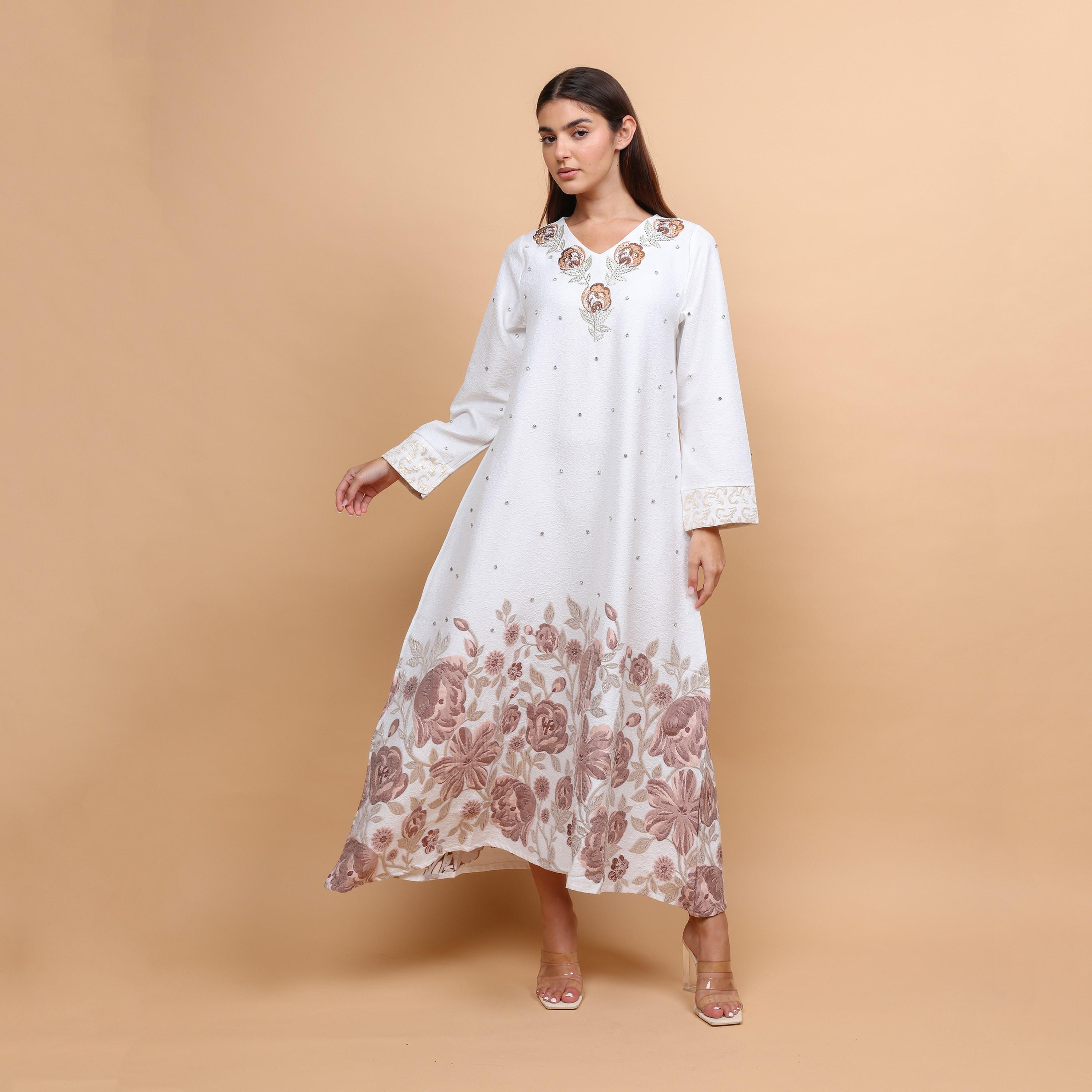 IKKXA Floral Embroidered Women's Evening Jalabiya-women-arabicclothing-jalabiyas-image-1