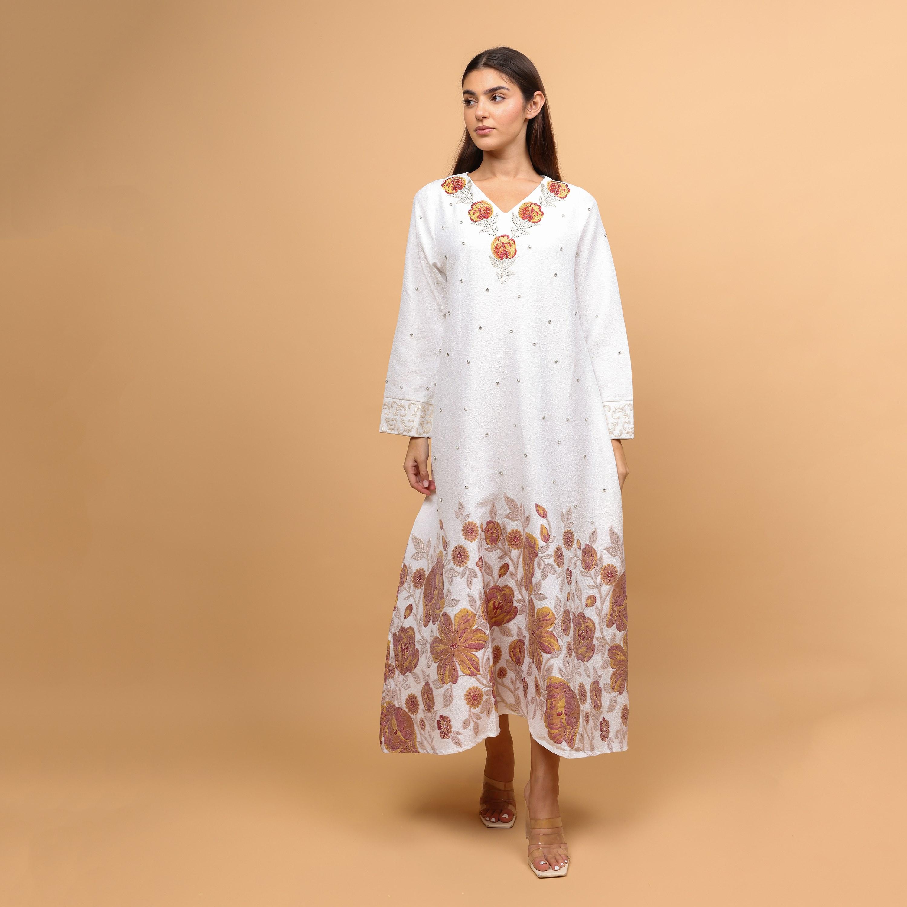 IKKXA Floral Embroidered Women's Evening Jalabiya-women-arabicclothing-jalabiyas-image-1