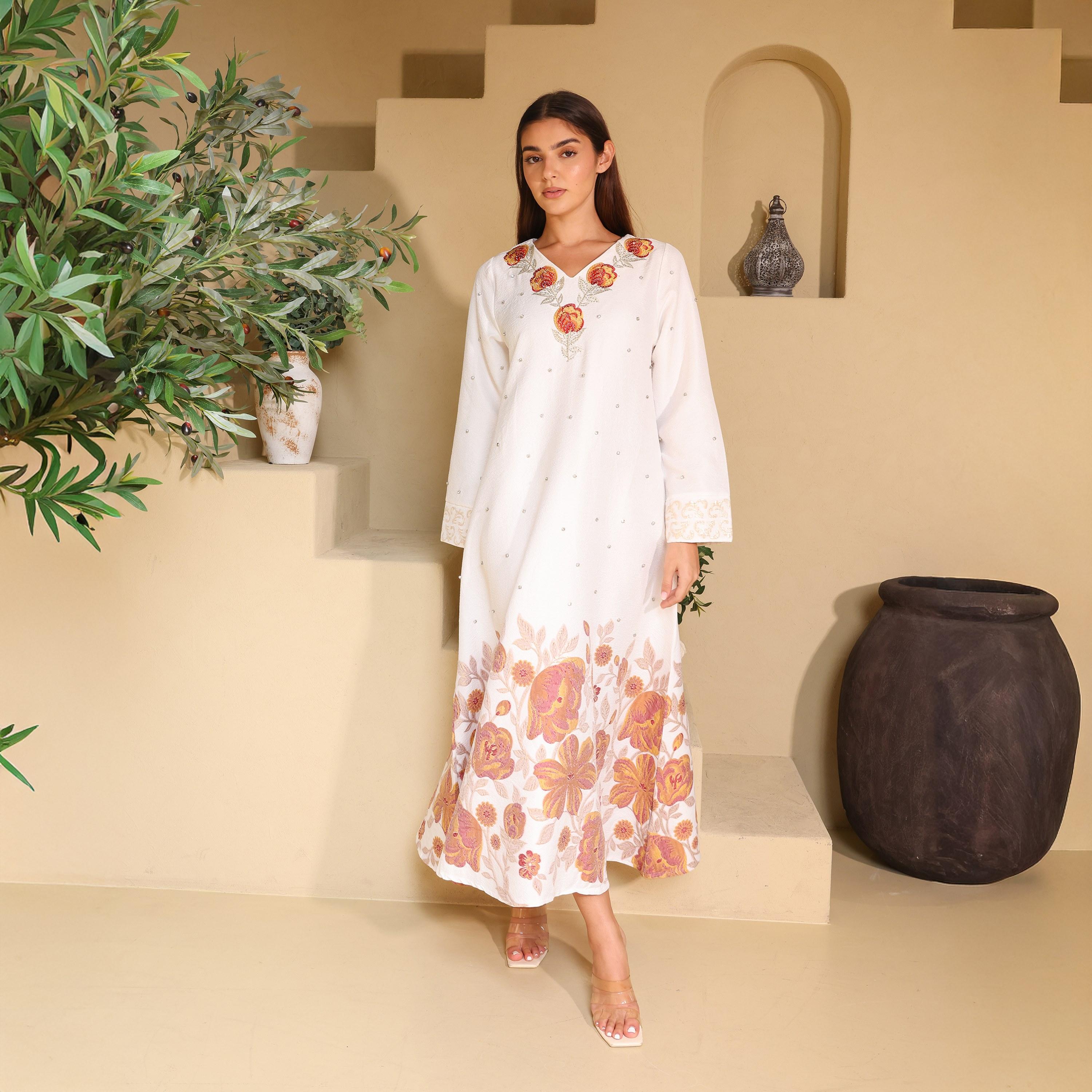 IKKXA Floral Embroidered Women's Evening Jalabiya-women-arabicclothing-jalabiyas-image-5