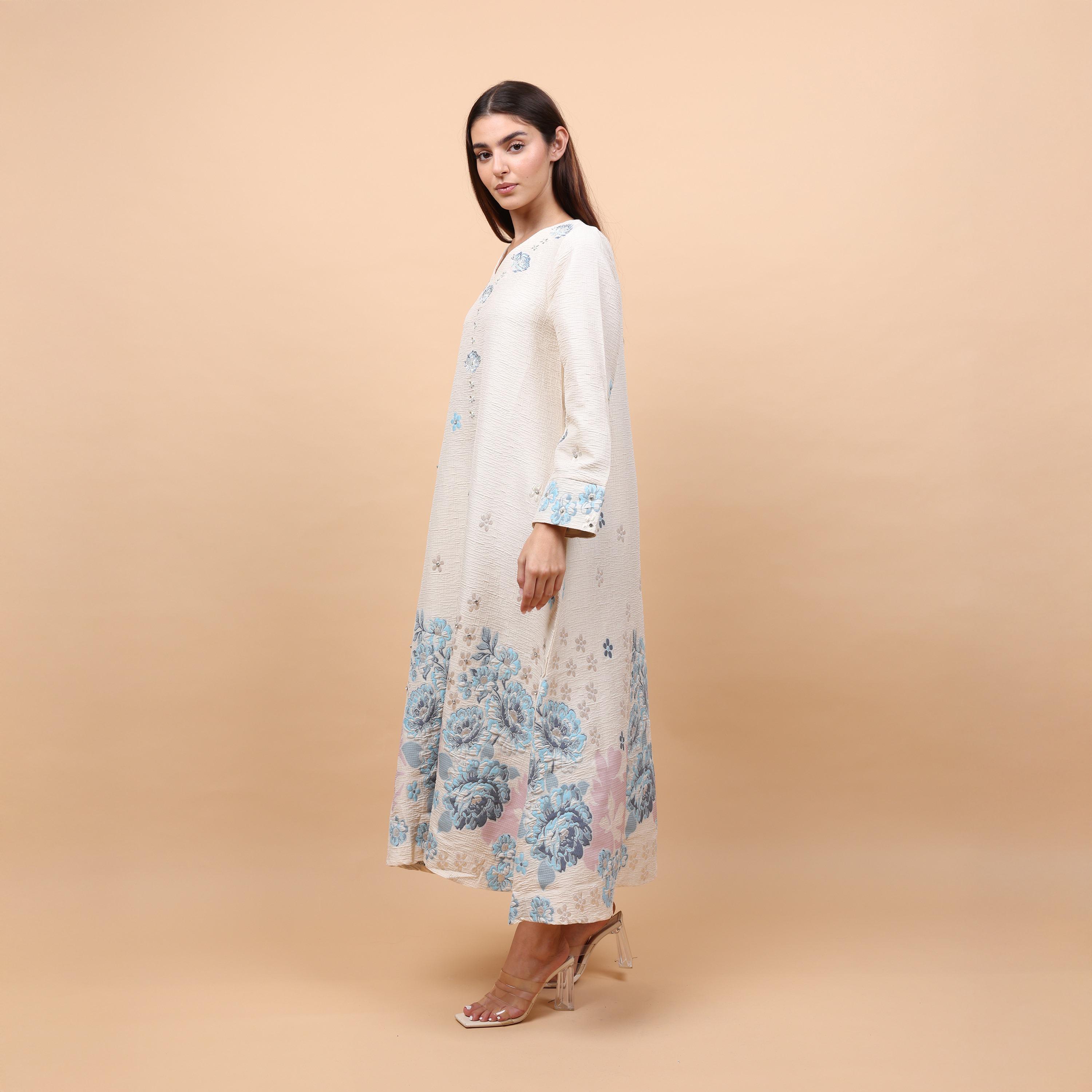 IKKXA Floral Embroidered Linen Women's Evening Jalabiya-women-arabicclothing-jalabiyas-image-3
