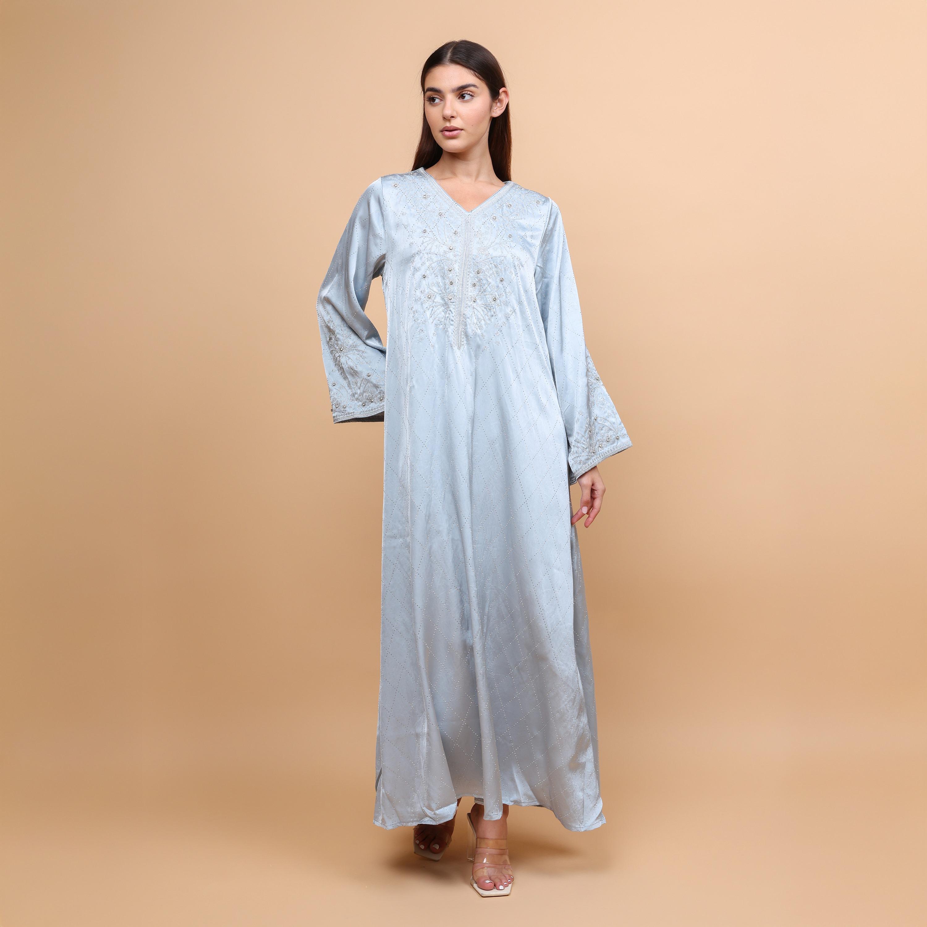 جلابية سهرة نسائية بأكمام واسعة مزينة ومطرزة بنقوش هندسية من إككسا-women-arabicclothing-jalabiyas-image-1