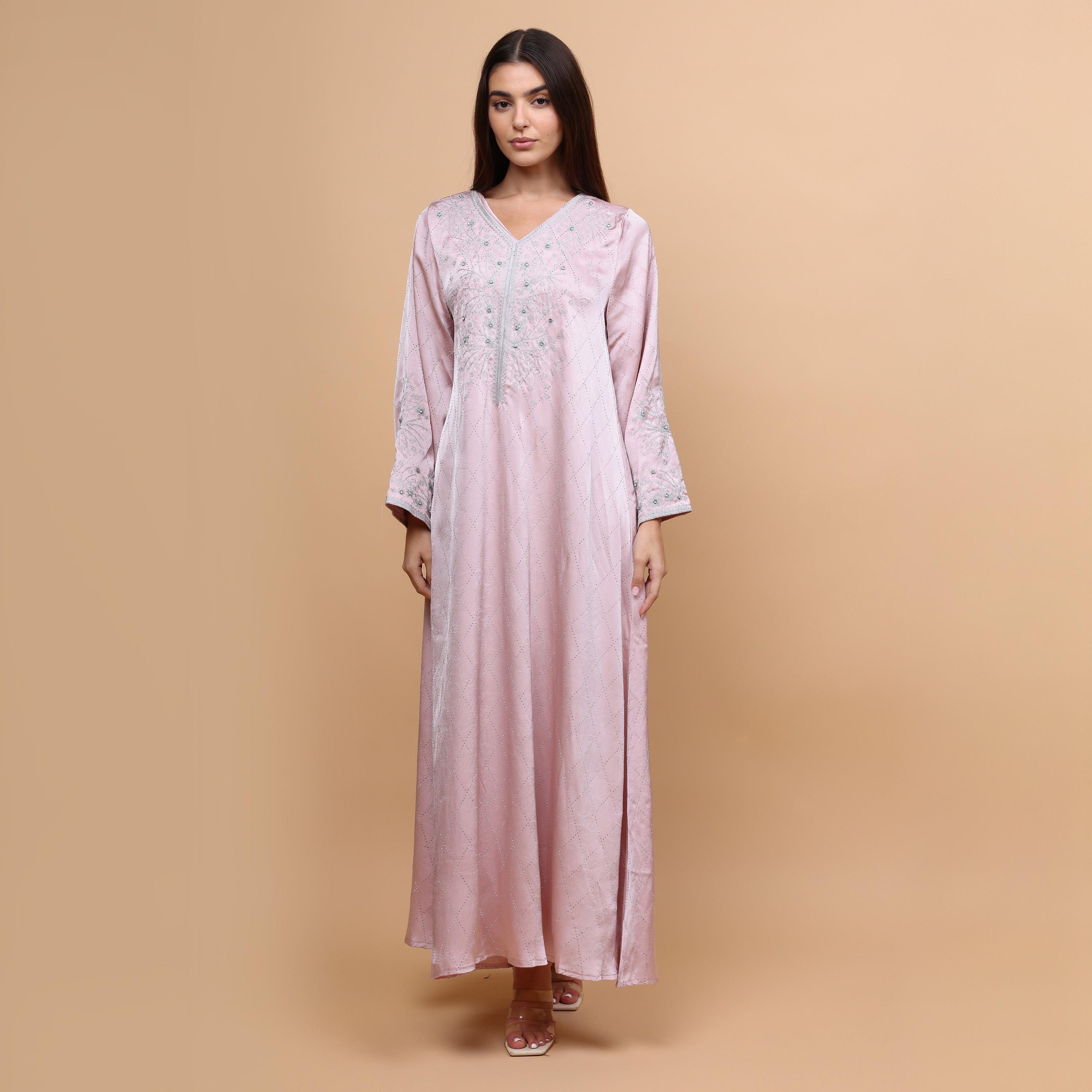 IKKXA Geometric Embellished & Embroidered Wide Sleeves Women's Evening Jalabiya-women-arabicclothing-jalabiyas-image-1