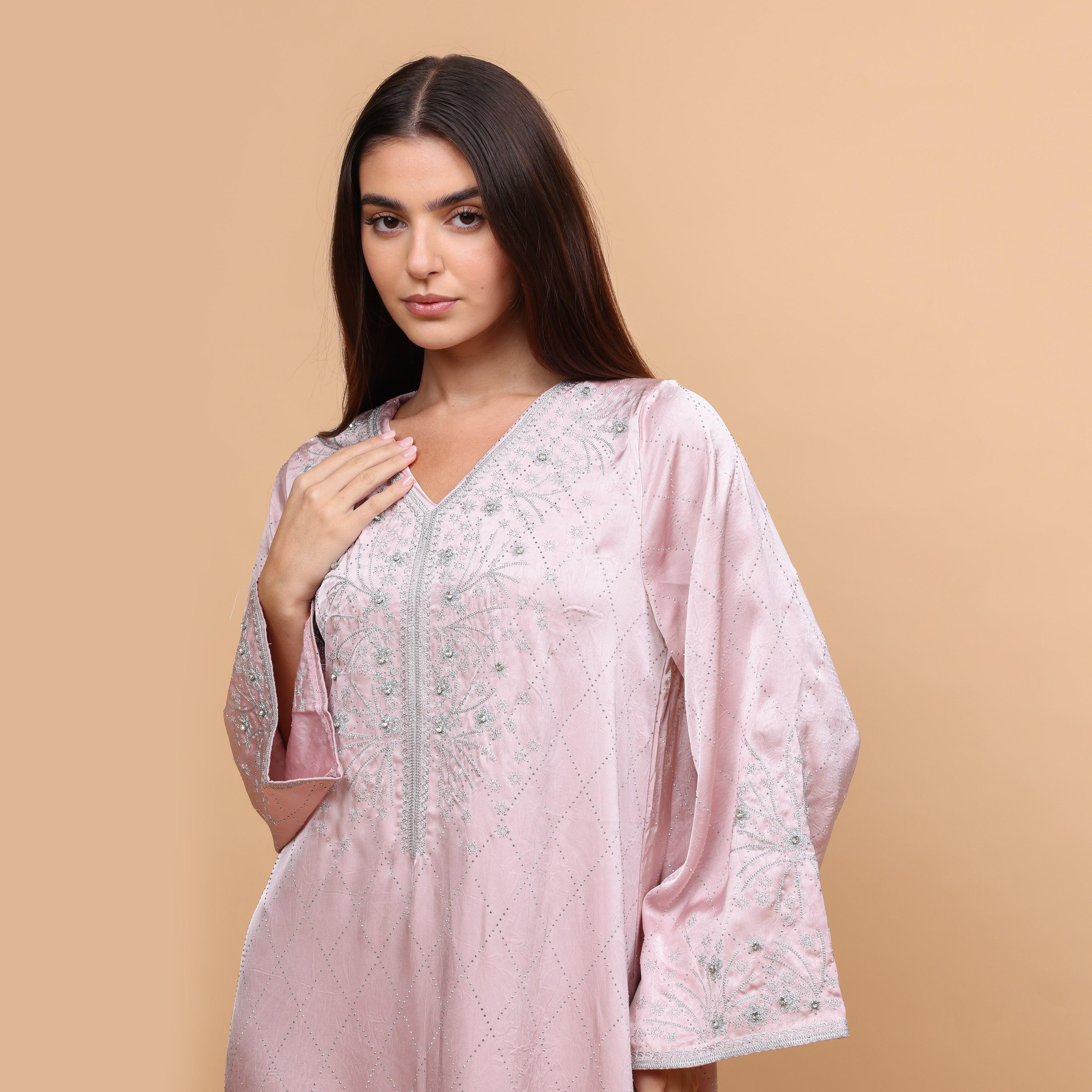 IKKXA Geometric Embellished & Embroidered Wide Sleeves Women's Evening Jalabiya-women-arabicclothing-jalabiyas-image-2