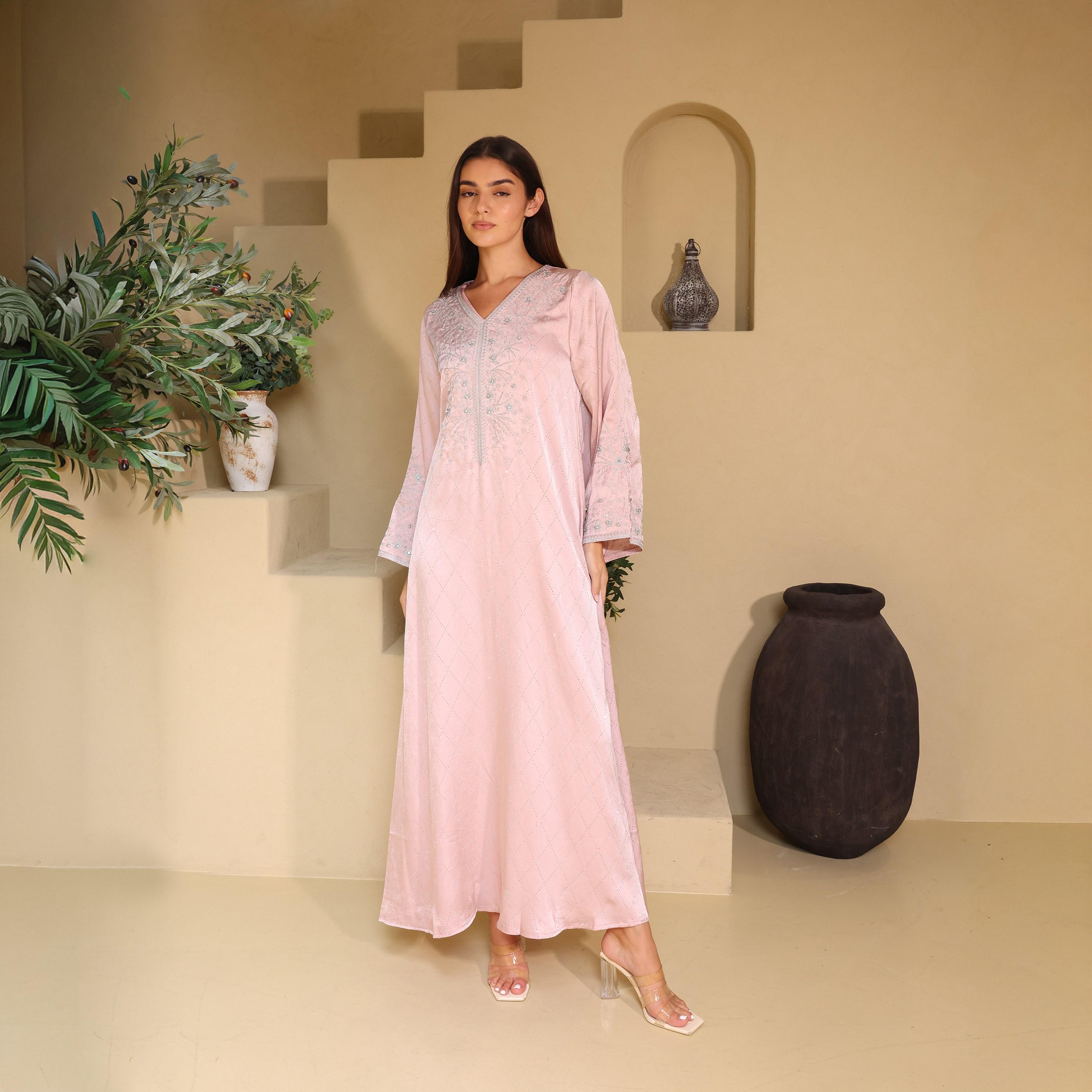 IKKXA Geometric Embellished & Embroidered Wide Sleeves Women's Evening Jalabiya-women-arabicclothing-jalabiyas-image-5