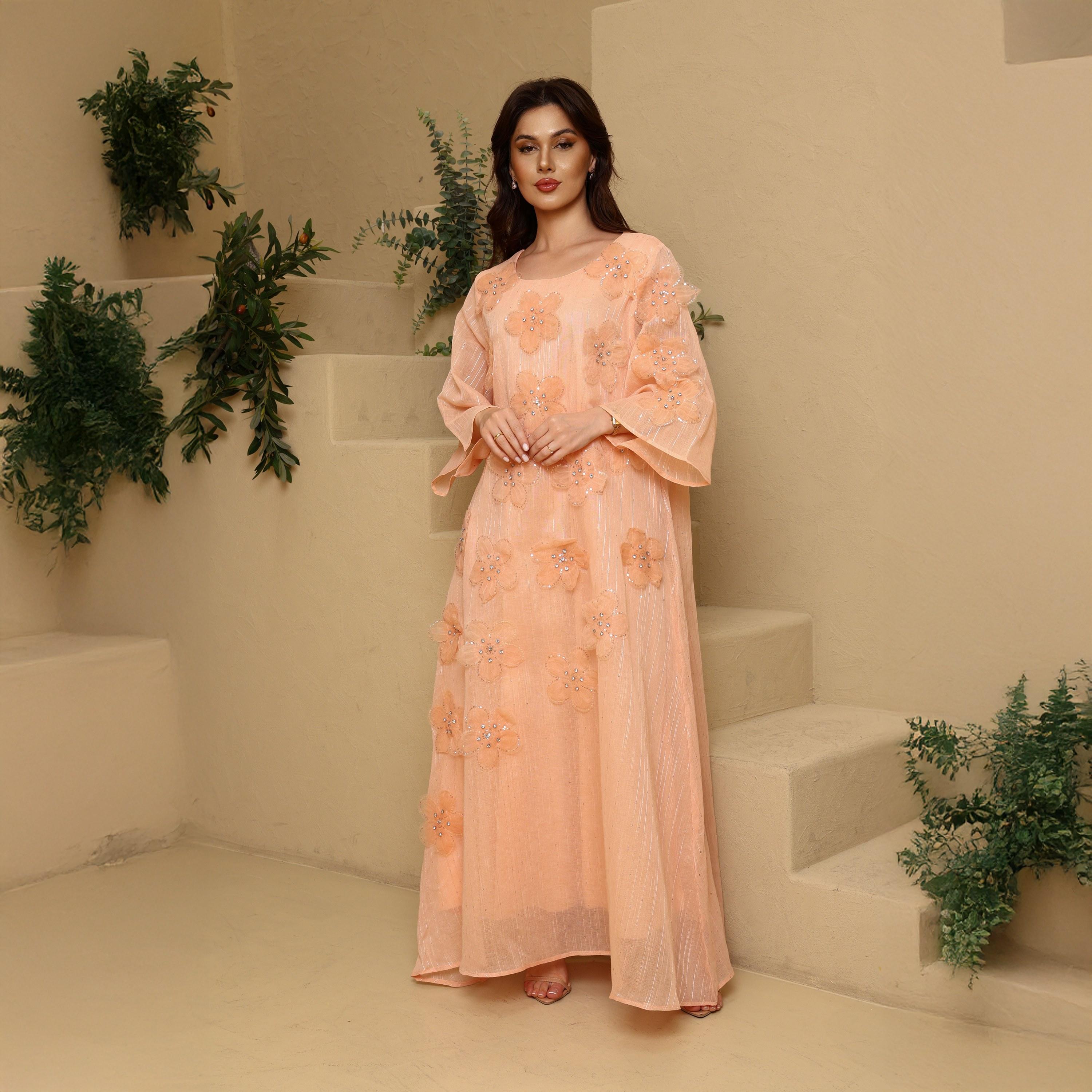 IKKXA 3D Floral Wide Sleeves Women's Evening Flared Jalabiya-women-clothing-dresses-image-1