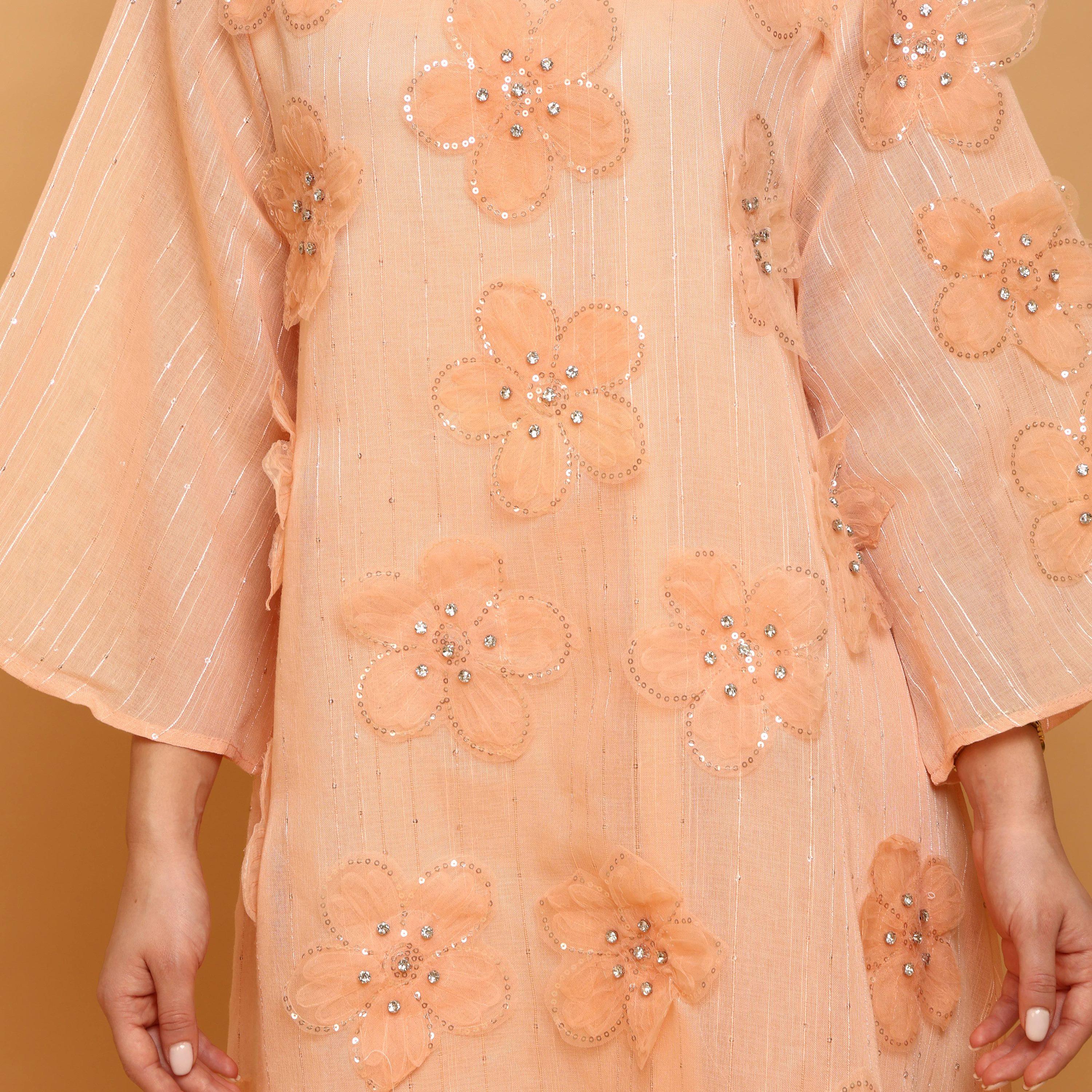 IKKXA 3D Floral Wide Sleeves Women's Evening Flared Jalabiya-women-clothing-dresses-image-3