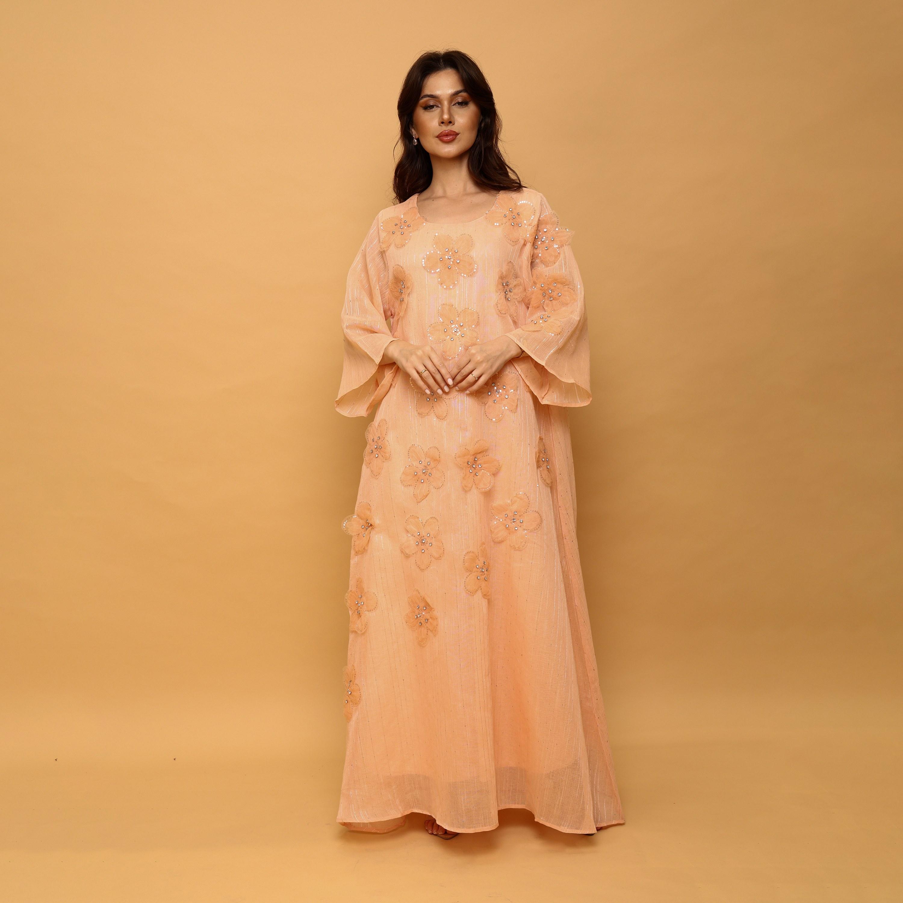 IKKXA 3D Floral Wide Sleeves Women's Evening Flared Jalabiya-women-clothing-dresses-image-4