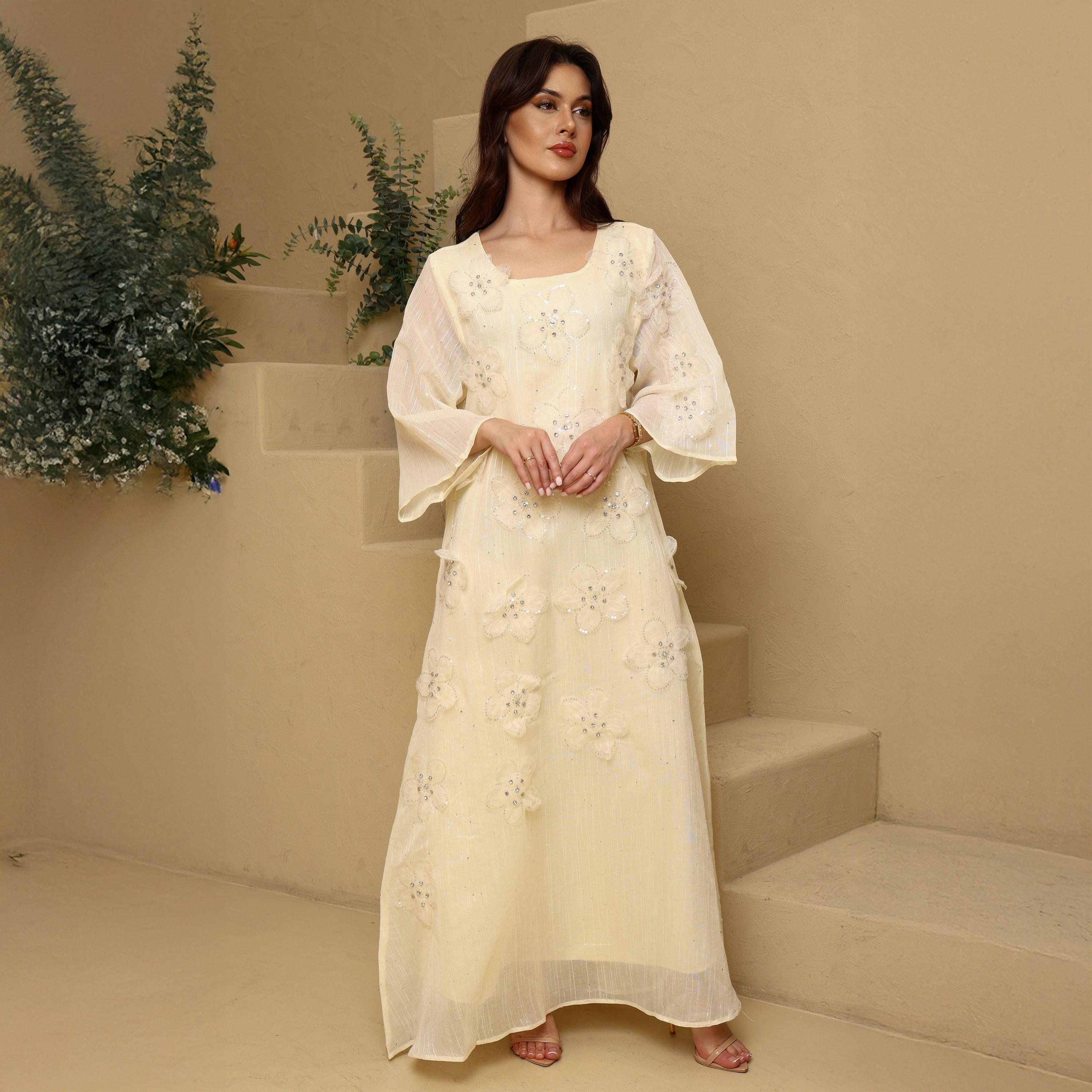 IKKXA 3D Floral Wide Sleeves Women's Evening Flared Jalabiya-women-clothing-dresses-image-1