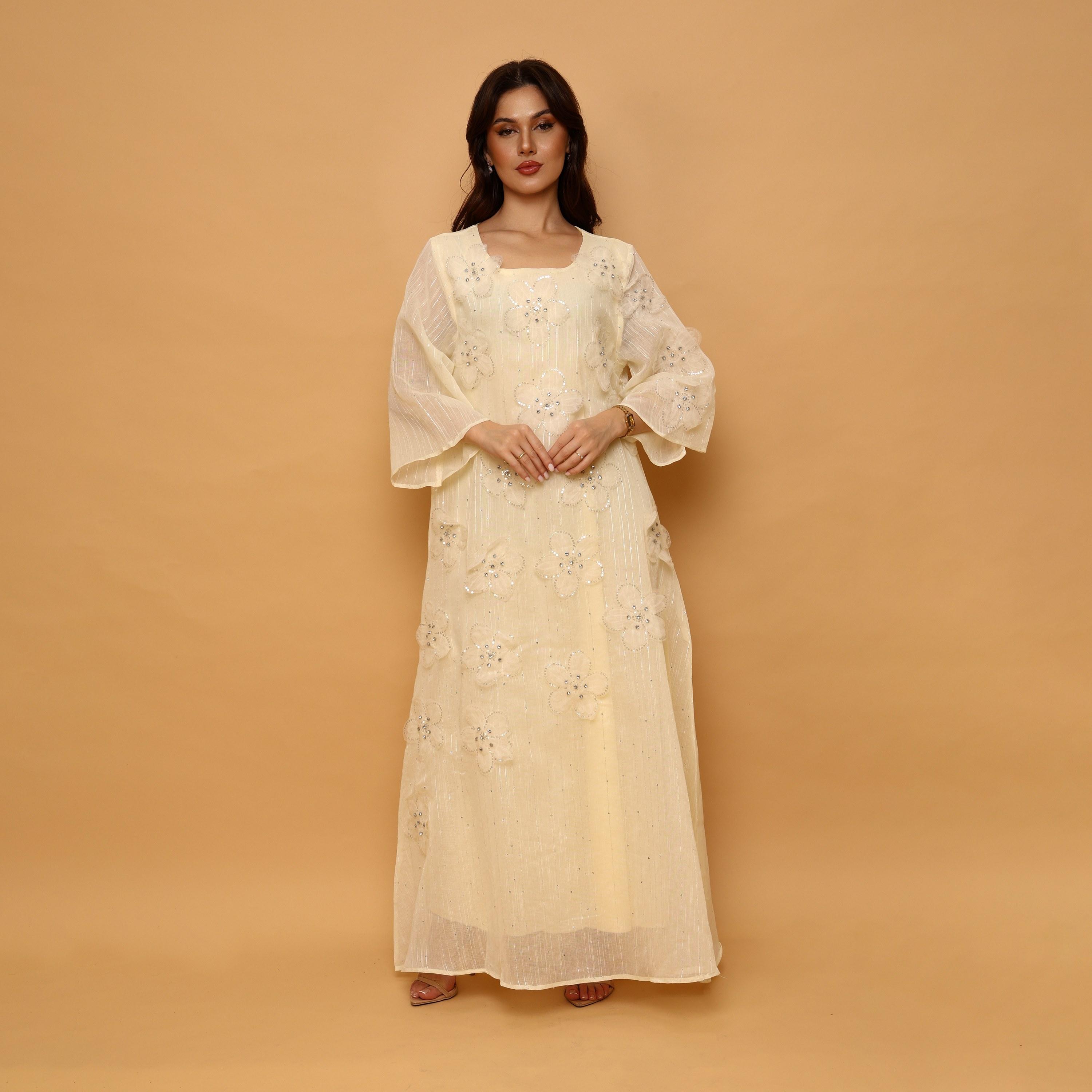 IKKXA 3D Floral Wide Sleeves Women's Evening Flared Jalabiya-women-clothing-dresses-image-3