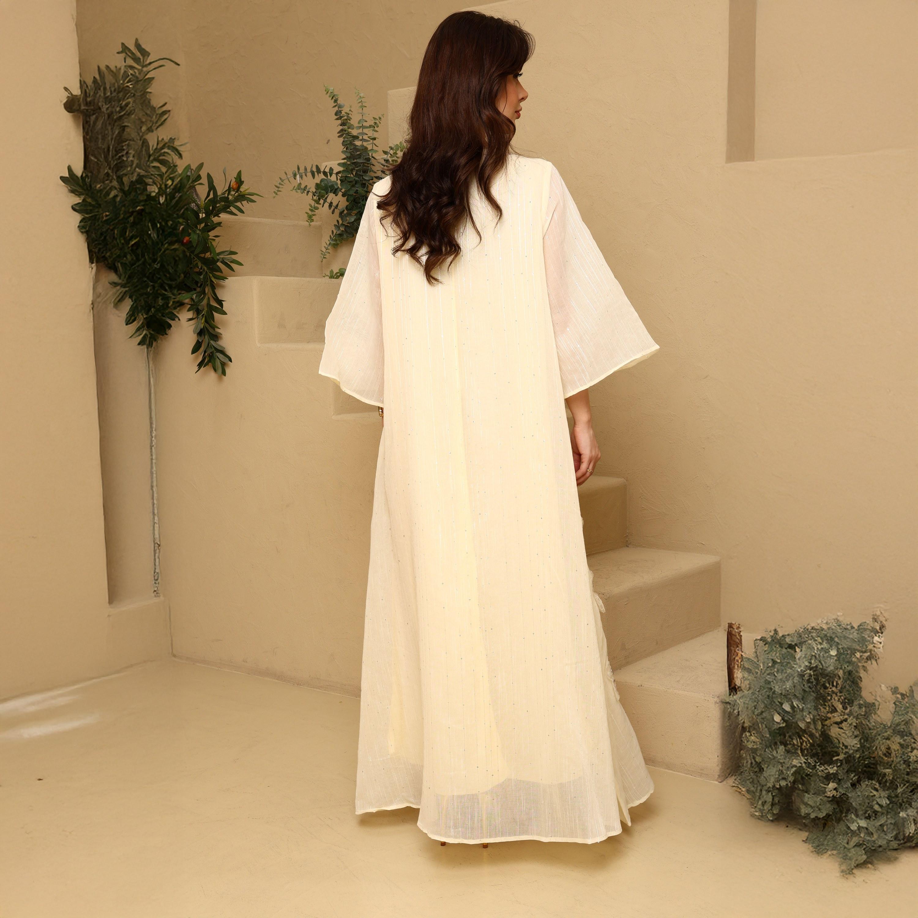 IKKXA 3D Floral Wide Sleeves Women's Evening Flared Jalabiya-women-clothing-dresses-image-4