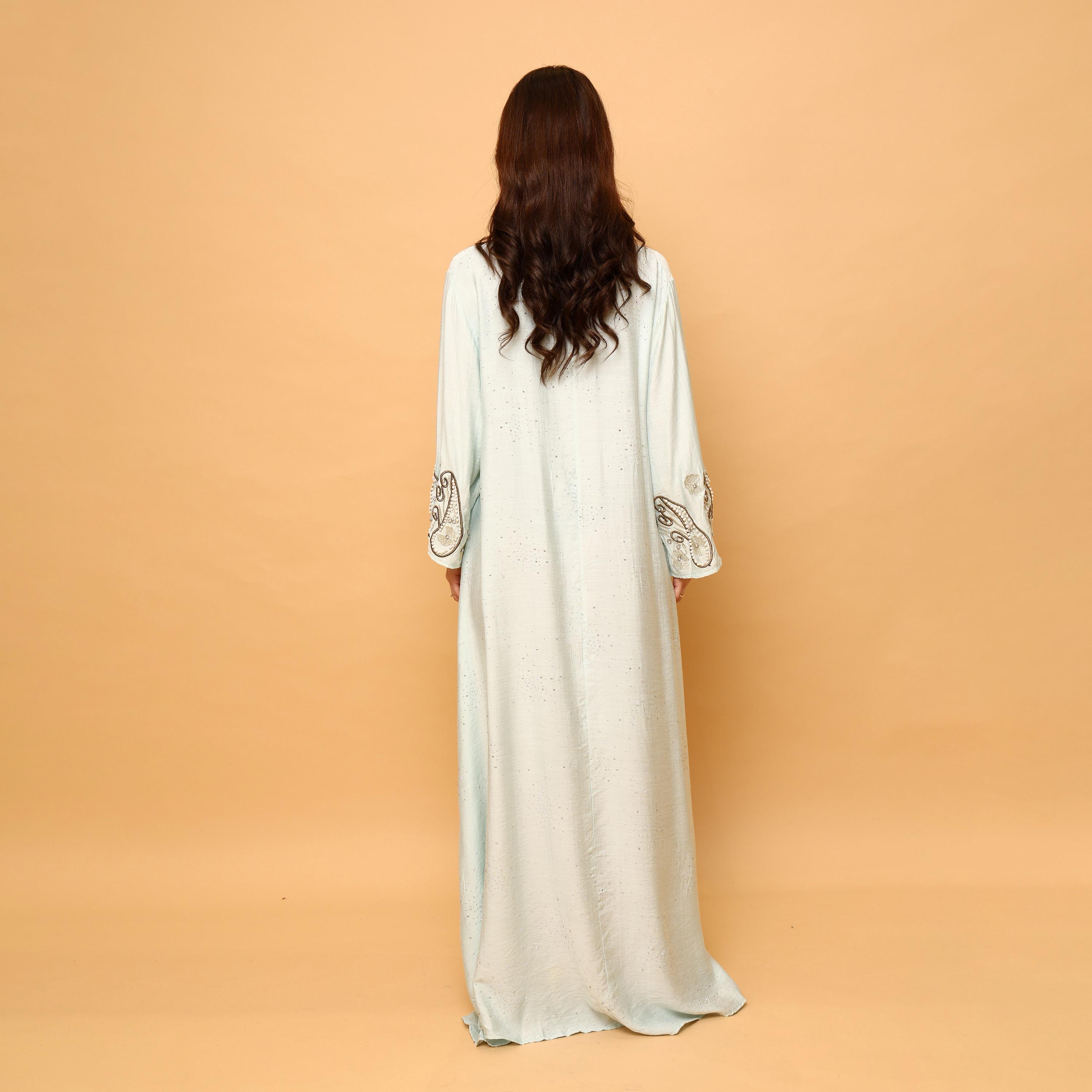 IKKXA Hotfix Stone Mandarin Collar Embroidered Sleeves Women's Evening Flared Jalabiya-women-arabicclothing-jalabiyas-image-4