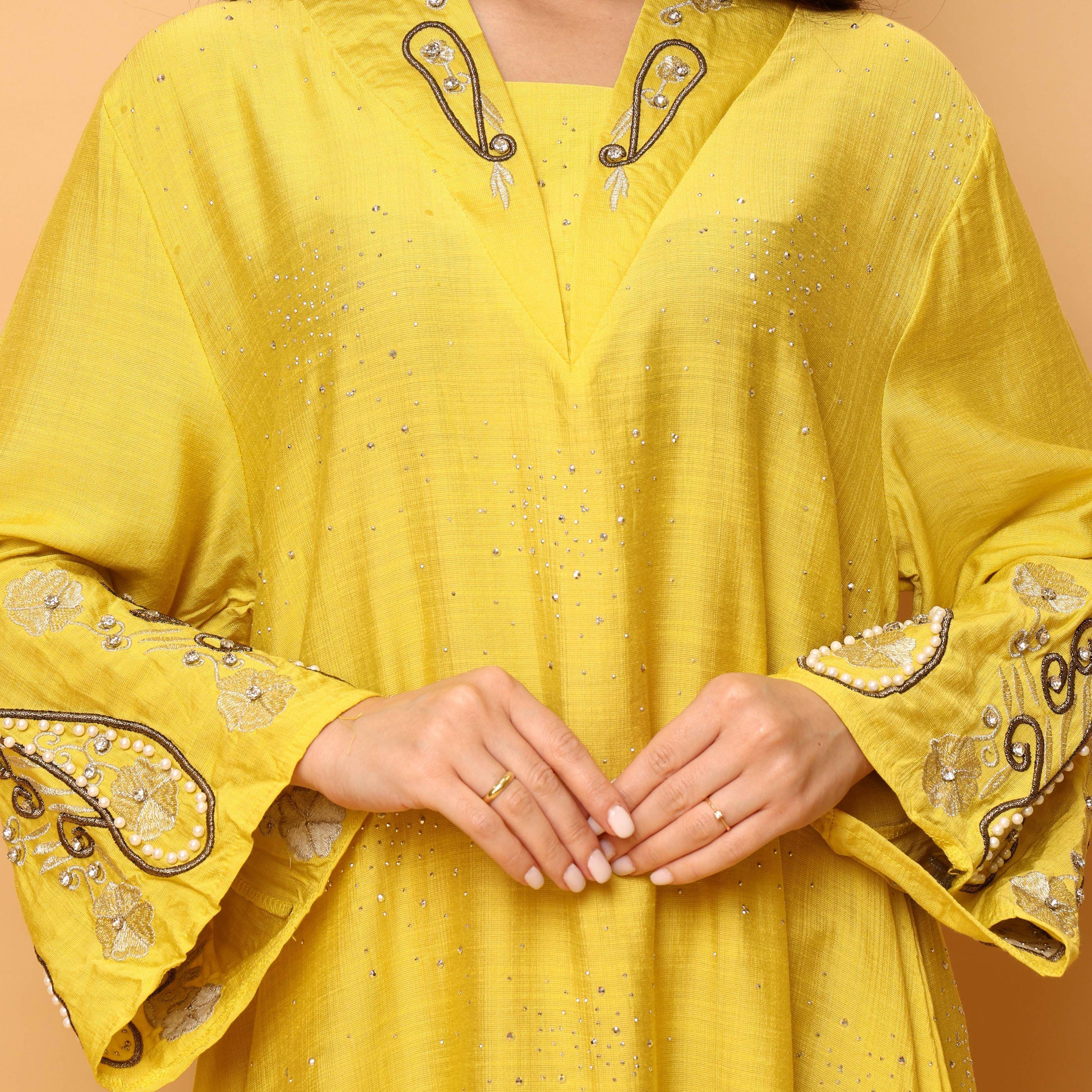 IKKXA Hotfix Stone Mandarin Collar Embroidered Sleeves Women's Evening Flared Jalabiya-women-arabicclothing-jalabiyas-image-2