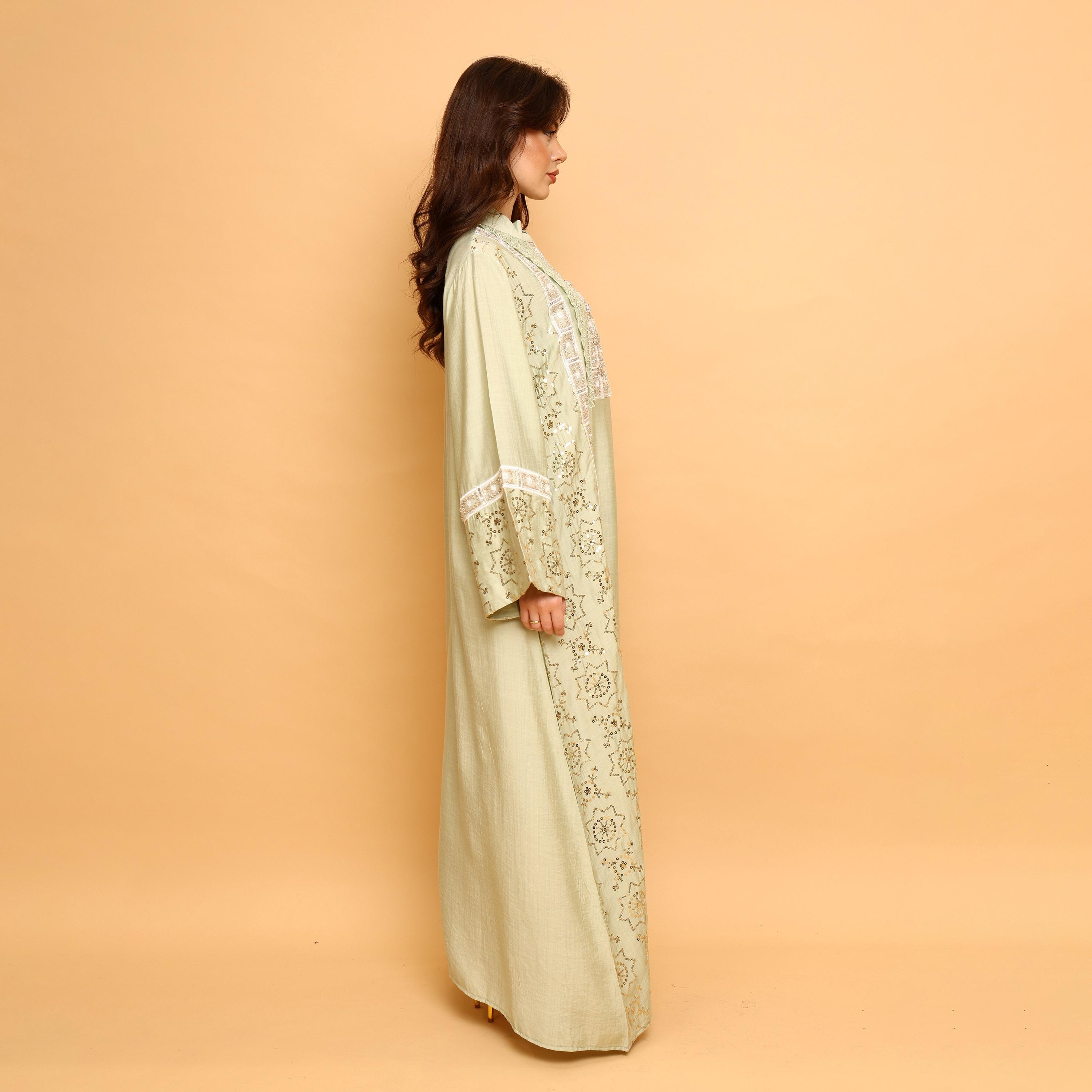 IKKXA Embroidered & Sequined Mandarin Collar Wide Sleeves Women's Evening Jalabiya-women-arabicclothing-jalabiyas-image-4